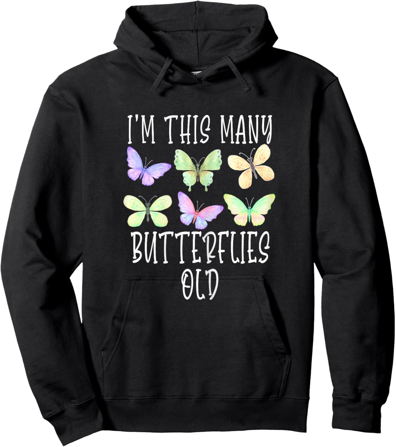 I'm This Many Butterflies Old Cute 6th Birthday Butterfly Hoodie - Hoodie | Black