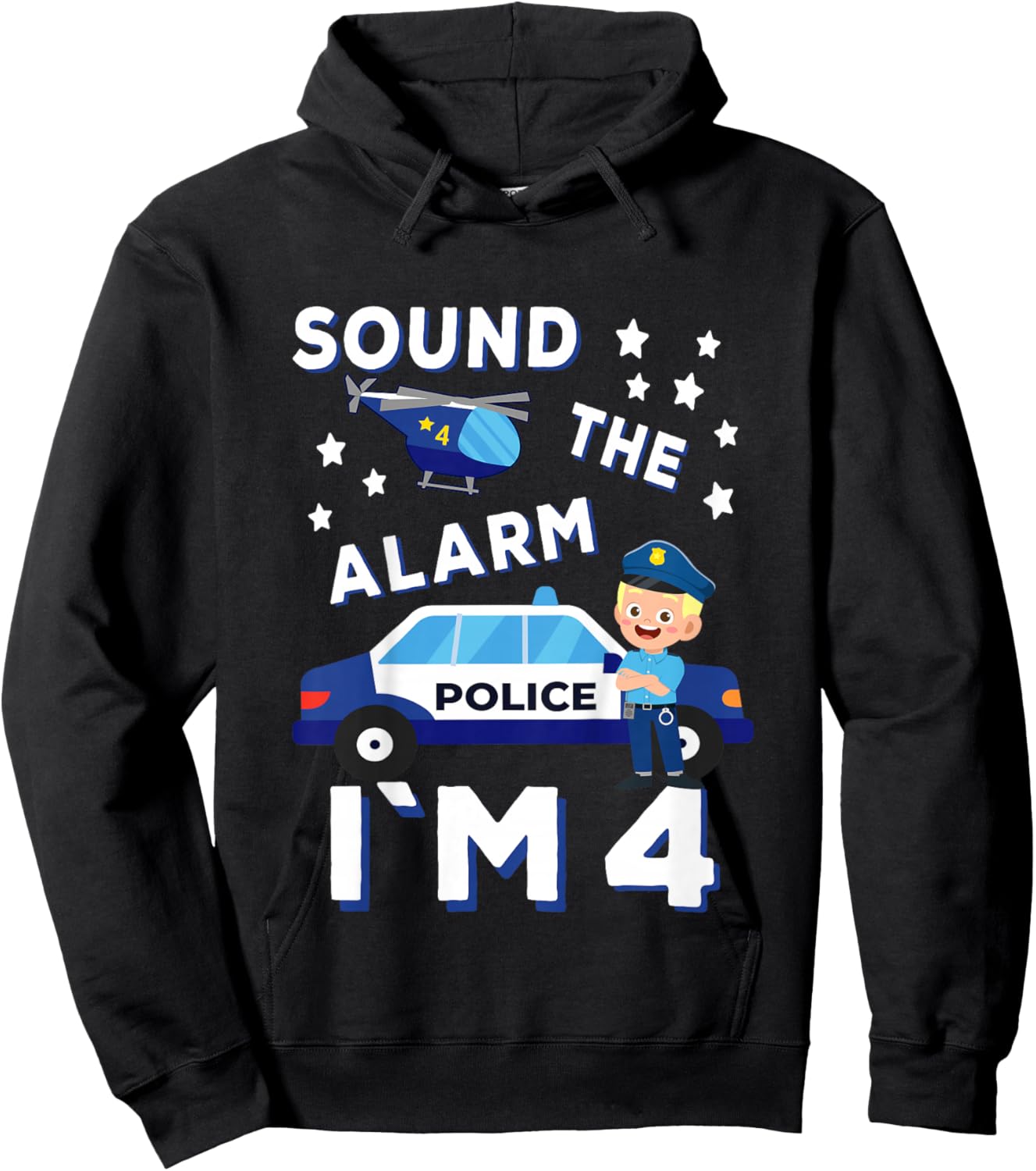 Kids Police Car 4th Birthday Party Kids Police Boys Hoodie - Hoodie | Black