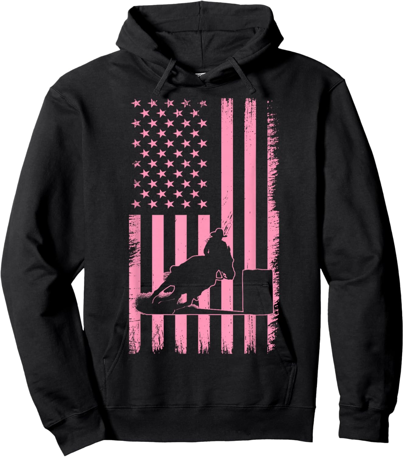 US Flag Pink Cowgirl Rodeo Western Horse Barrel Racing Hoodie - Hoodie | Black