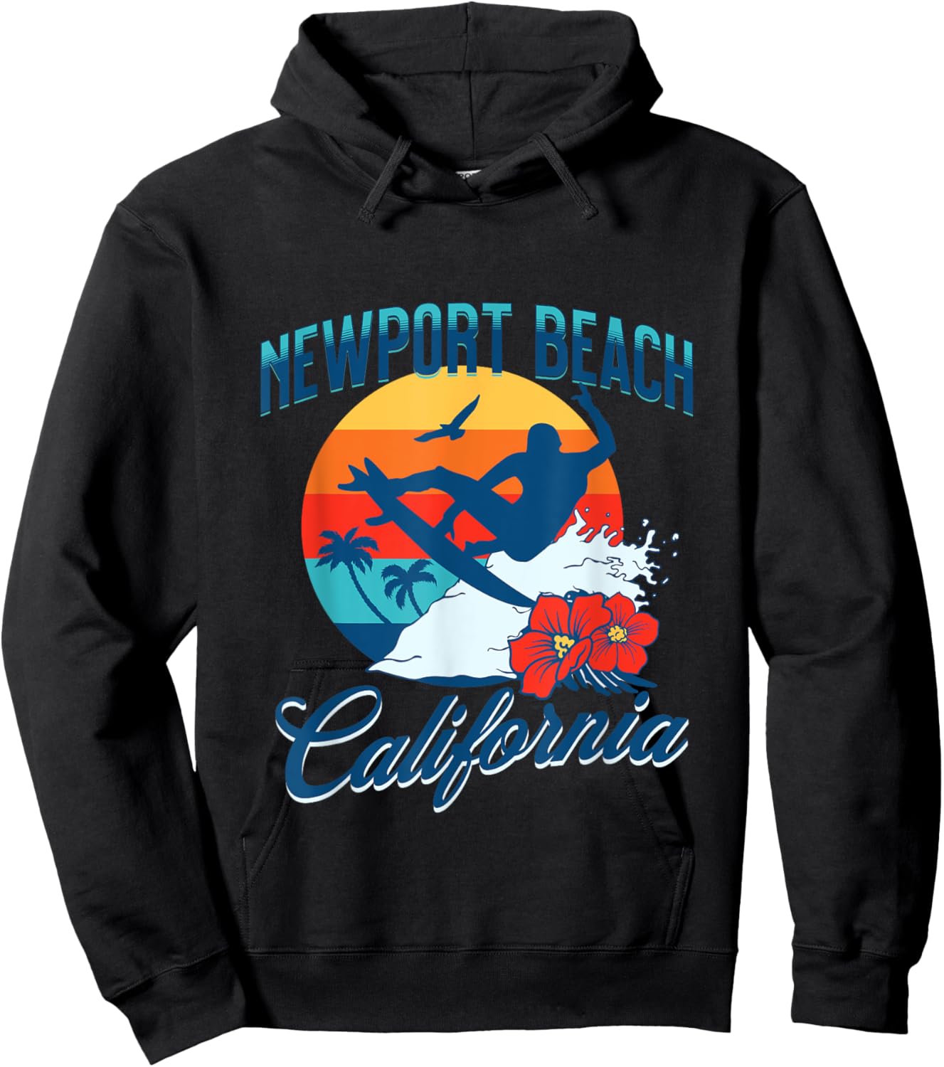 Newport Beach California Surf Summer Vacation Vintage Hoodie - Hoodie | Black