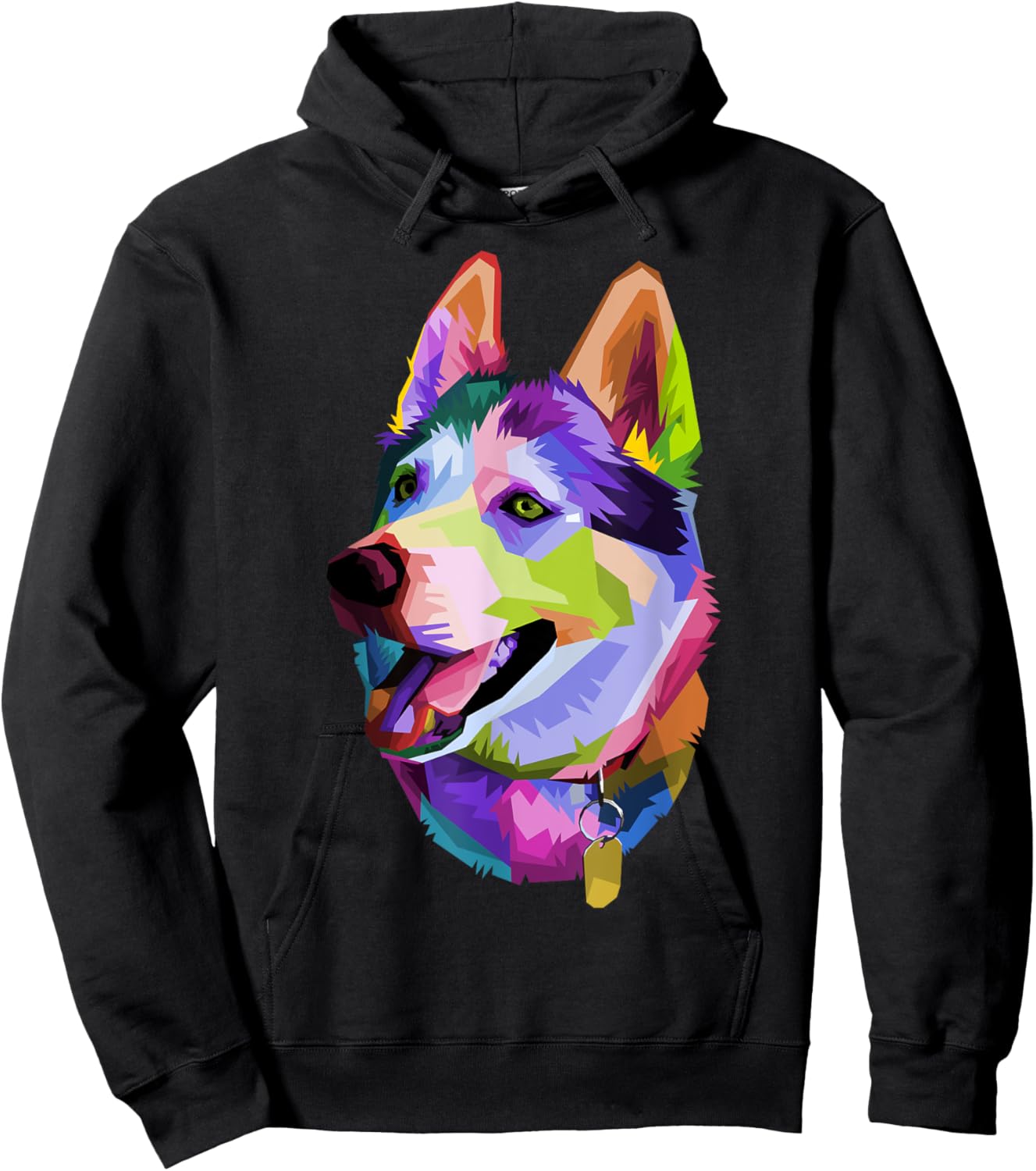 Huskie Colorful Pop Art Portrait For Dog Owners Chukcha Sibe Men Women Girls Kids Hoodie - Hoodie | Black