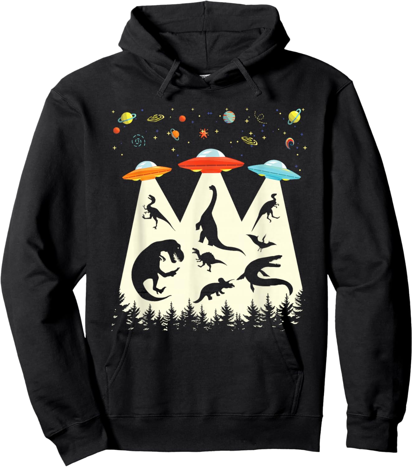 Funny Dinosaur UFO Lover Retro Vintage Alien Abduction Hoodie - Hoodie | Black