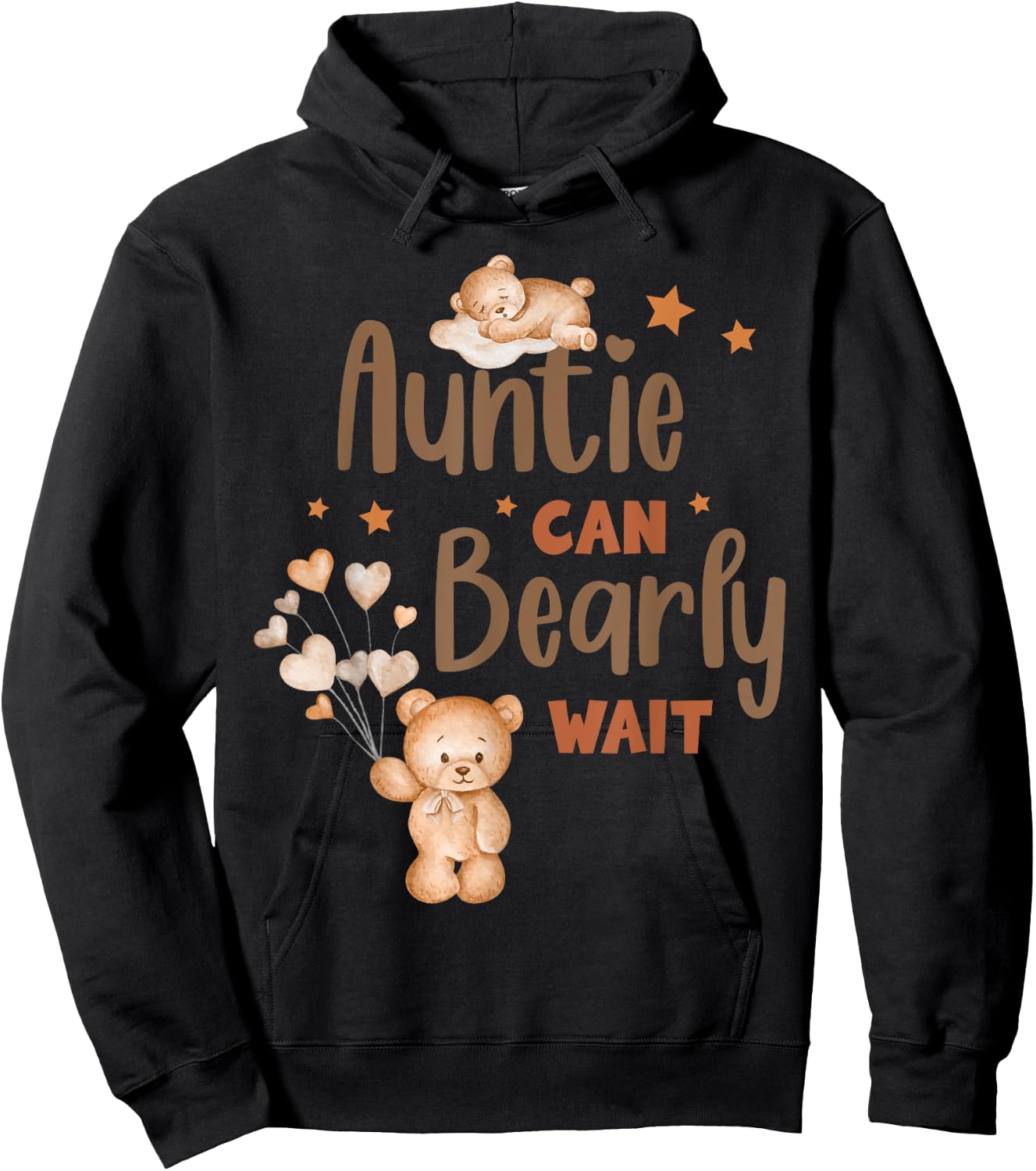 Auntie Can Bearly Wait Funny Gender Reveal 2025 Pregnant Hoodie - Hoodie | Black
