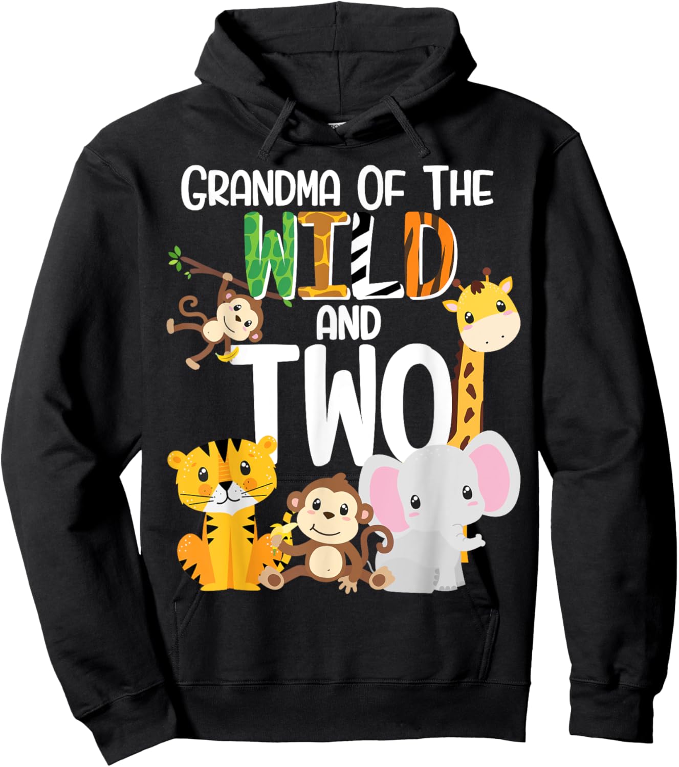 Grandma of the Wild and Two Zoo Theme Birthday Safari Jungle Hoodie - Hoodie | Black