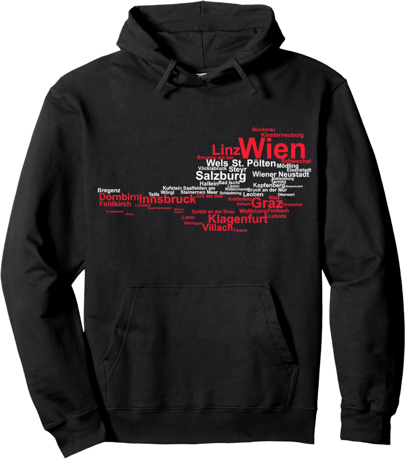 Austria Map Flag Silhouette Cities Holiday Travel Vienna Hoodie - Hoodie | Black