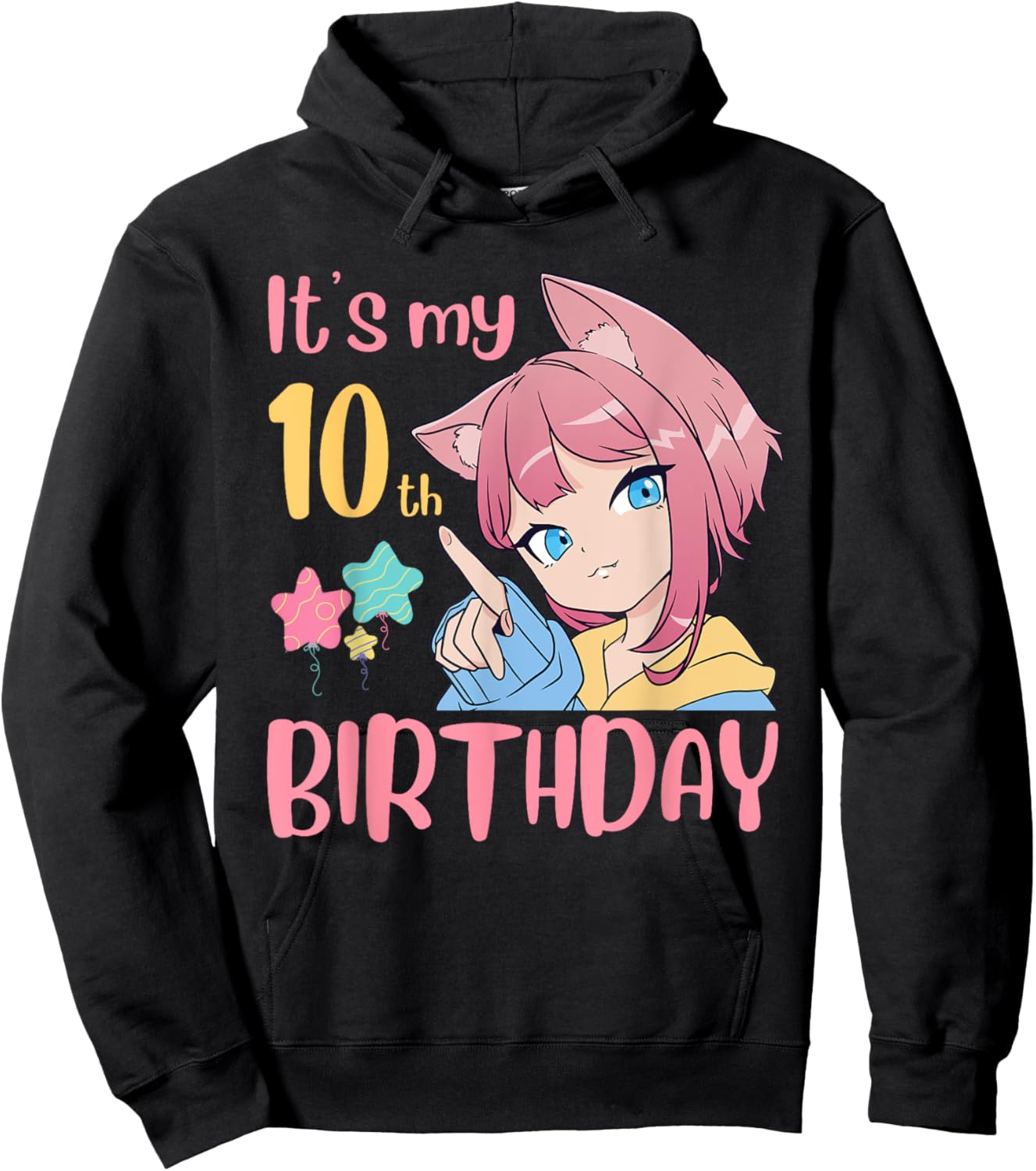 It's My 10th Birthday Anime Birthday Girl 10 Years Old Bday Hoodie - Hoodie | Black