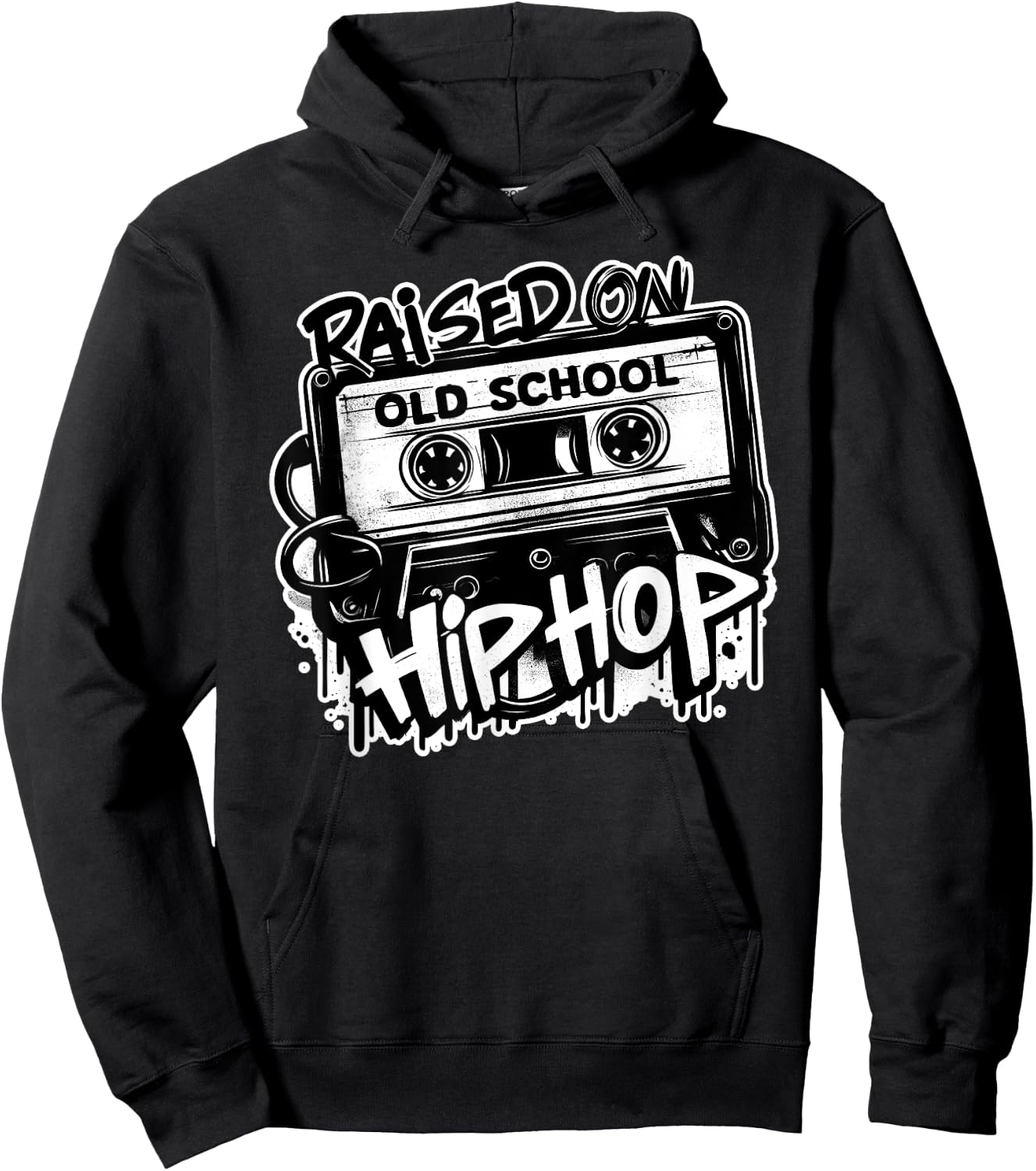 RAISED ON OLD SCHOOL HIP HOP 80s 90s Cassette Graffiti Hoodie - Hoodie | Black