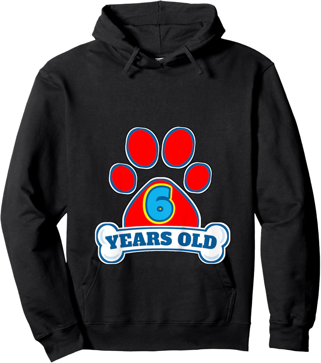 6 Year Old 6th Birthday Paw Themed Party Gift Boys Girls Hoodie - Hoodie | Black