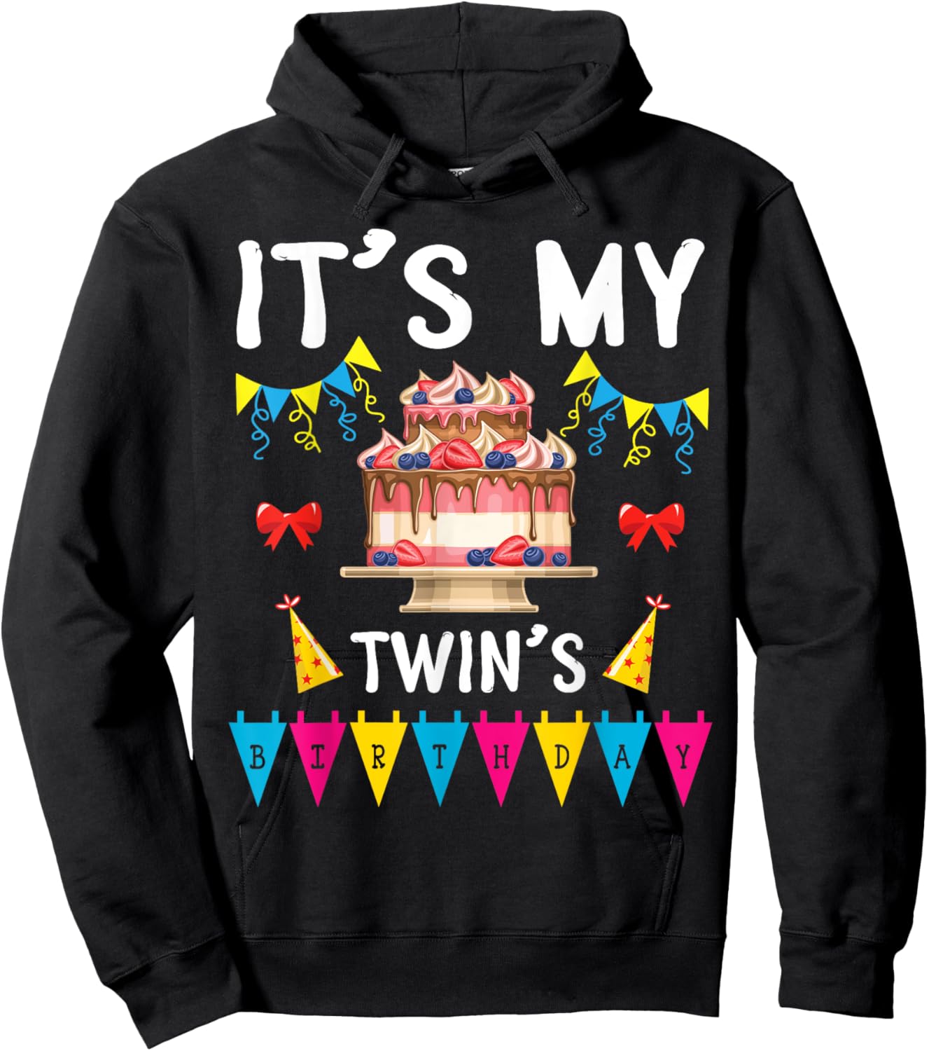 Big Cake Balloon Happy To Me Dad Mom It's My Twin's Birthday Hoodie - Hoodie | Black