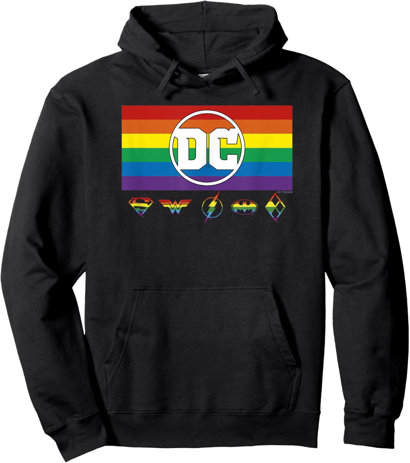 DC Comics Pride Justice League Rainbow Logo Lineup Hoodie - Hoodie | Black