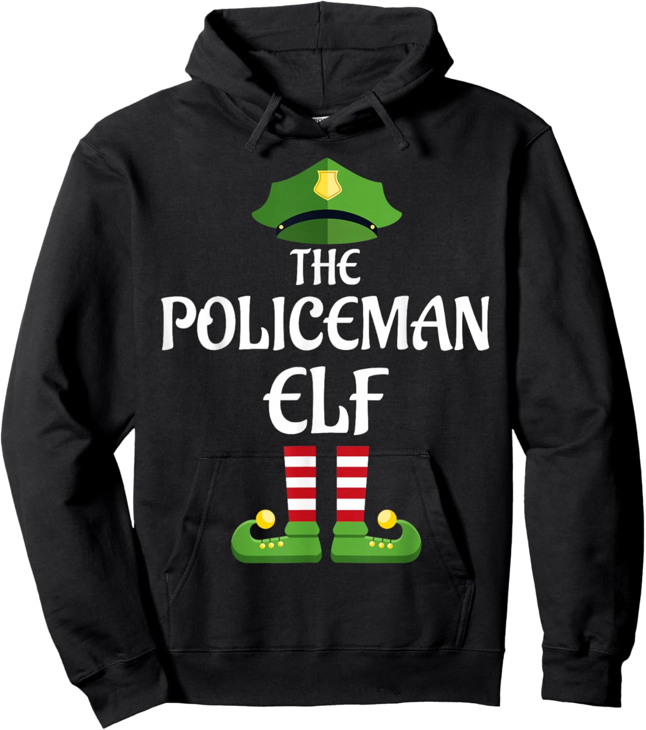 Policeman Elf Family Matching Group Christmas Police Hoodie - Hoodie | Black