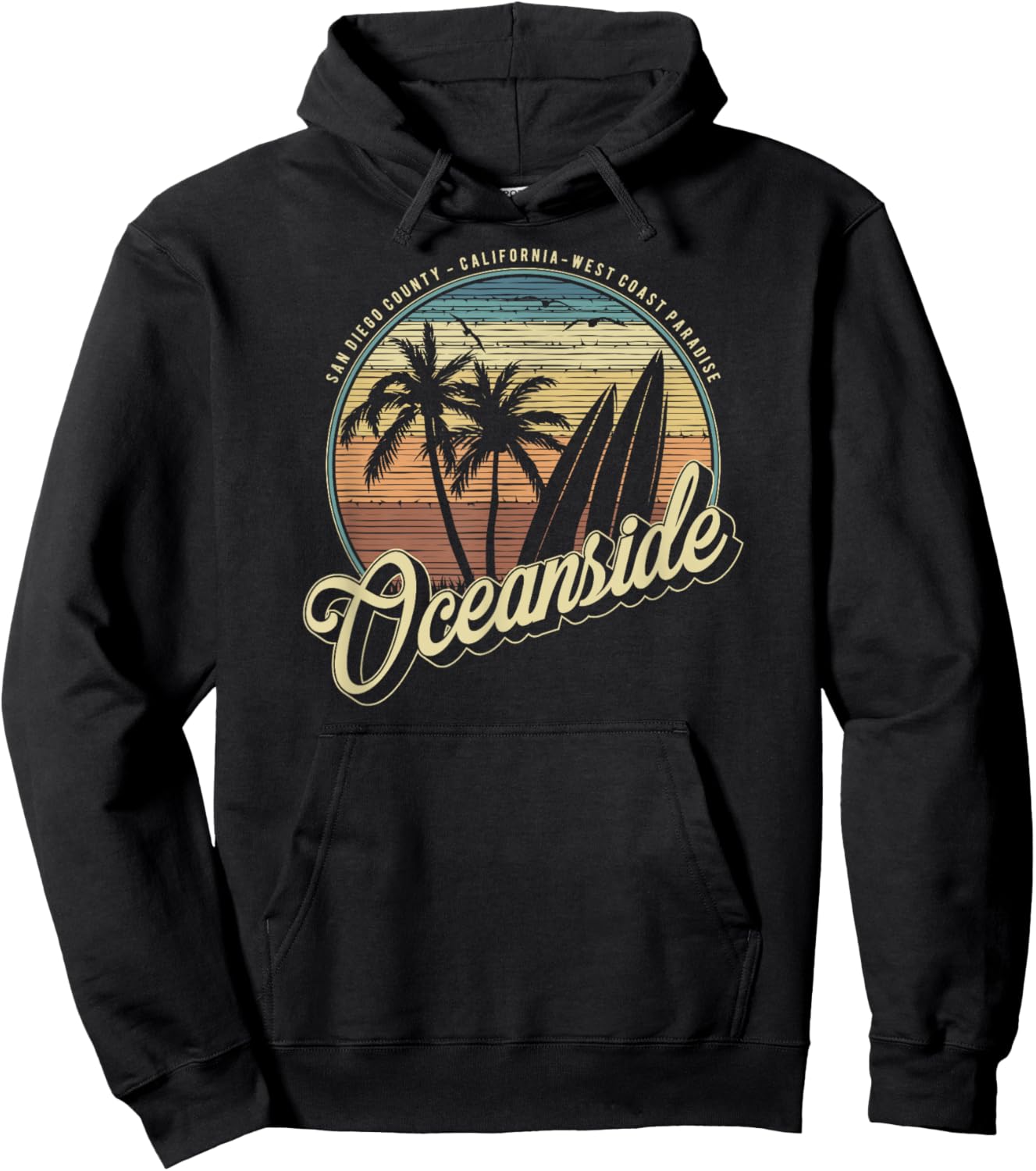 Vintage Oceanside San Diego County California Surf Style Hoodie - Hoodie | Black