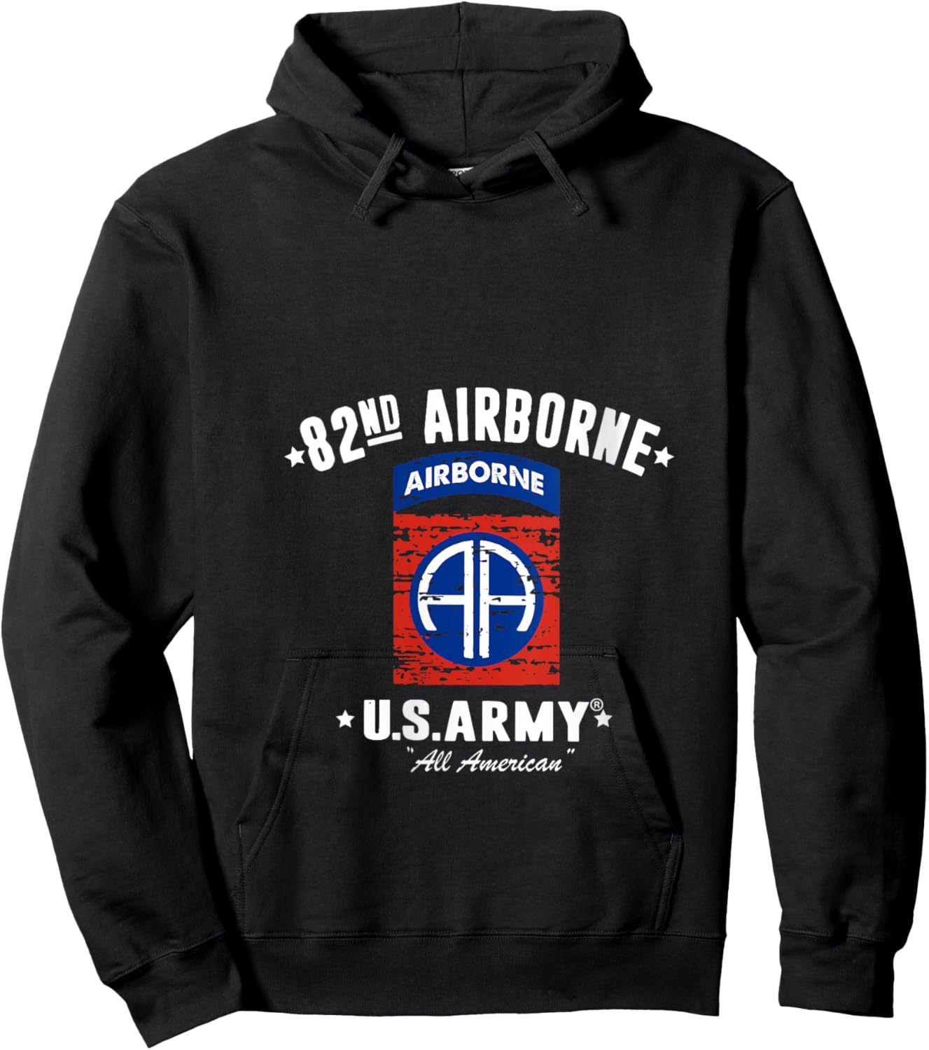 US Army 82nd AIRBORNE Division All American Vintage V-Neck Hoodie - Hoodie | Black