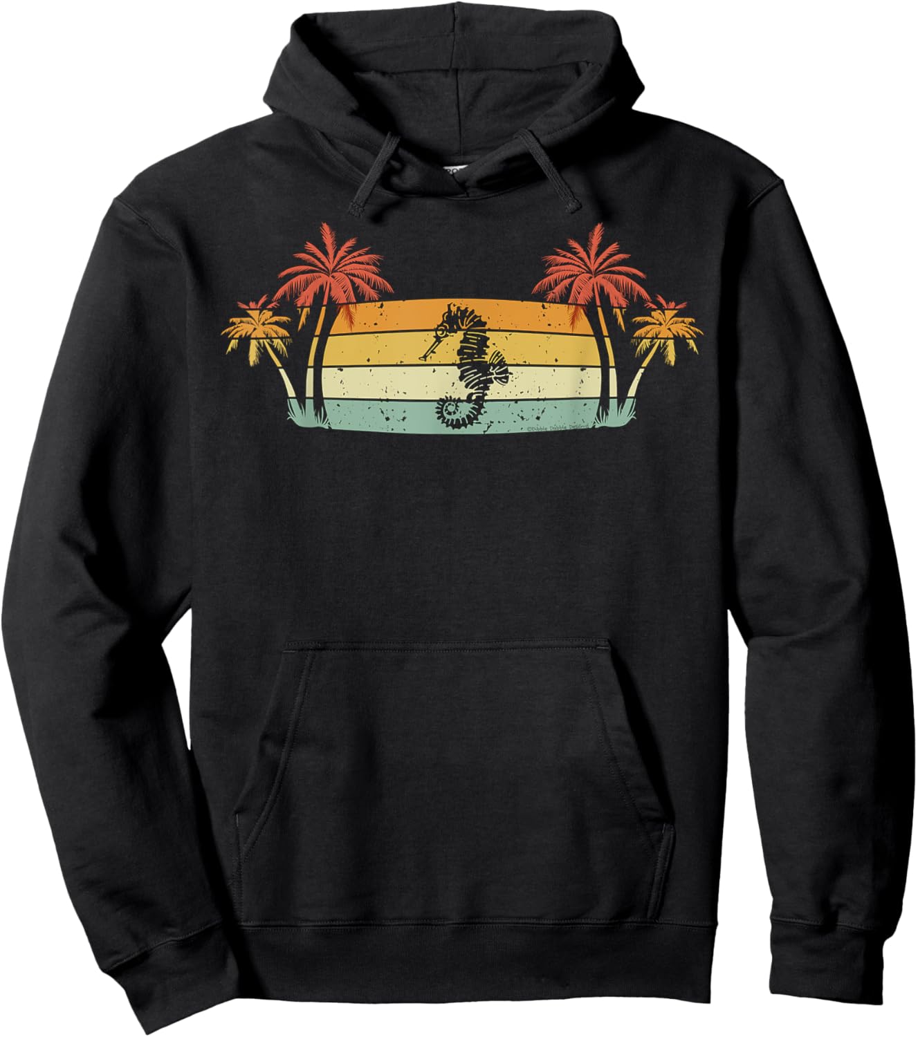 Tropical Palm Trees with Seahorse - Beach Vacation Women Kids Hoodie - Hoodie | Black