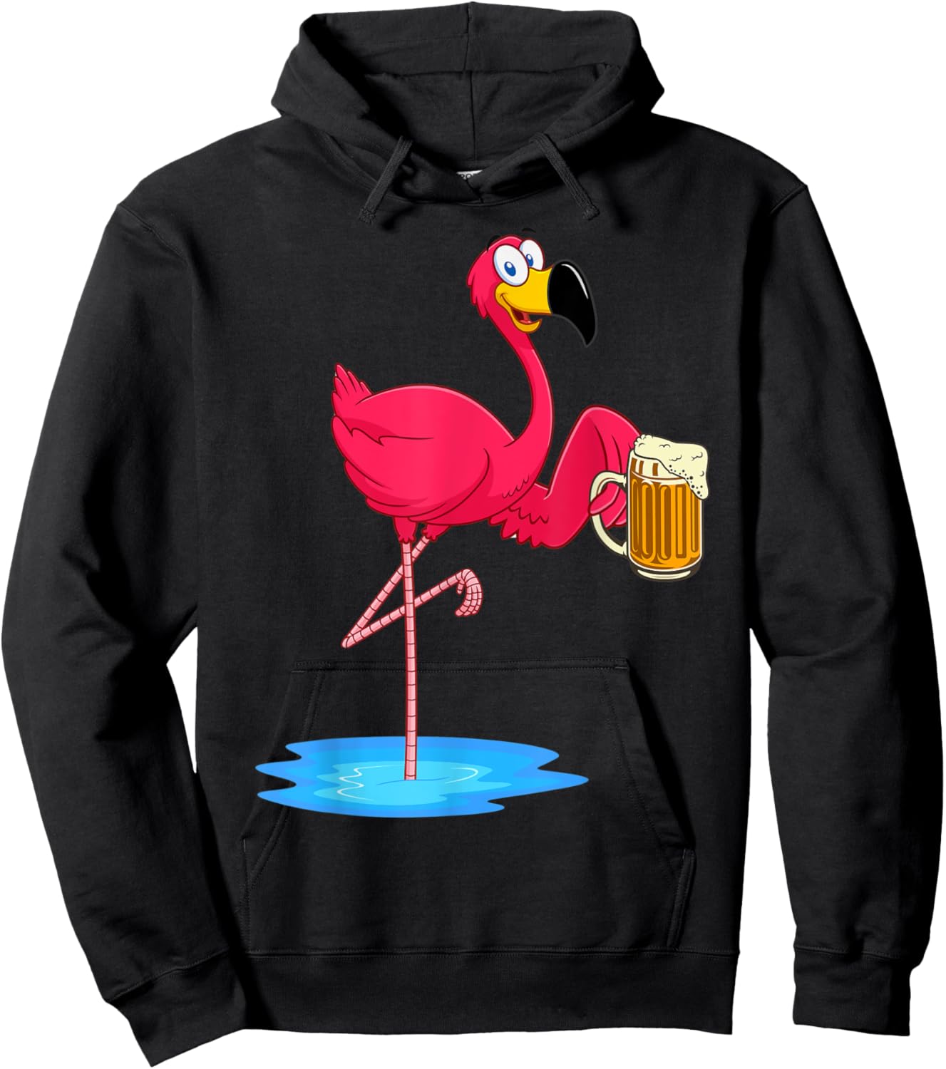Funny Pink Flamingo Drinking Beer Lover Drinker Summer Vibes Men Women Hoodie - Hoodie | Black