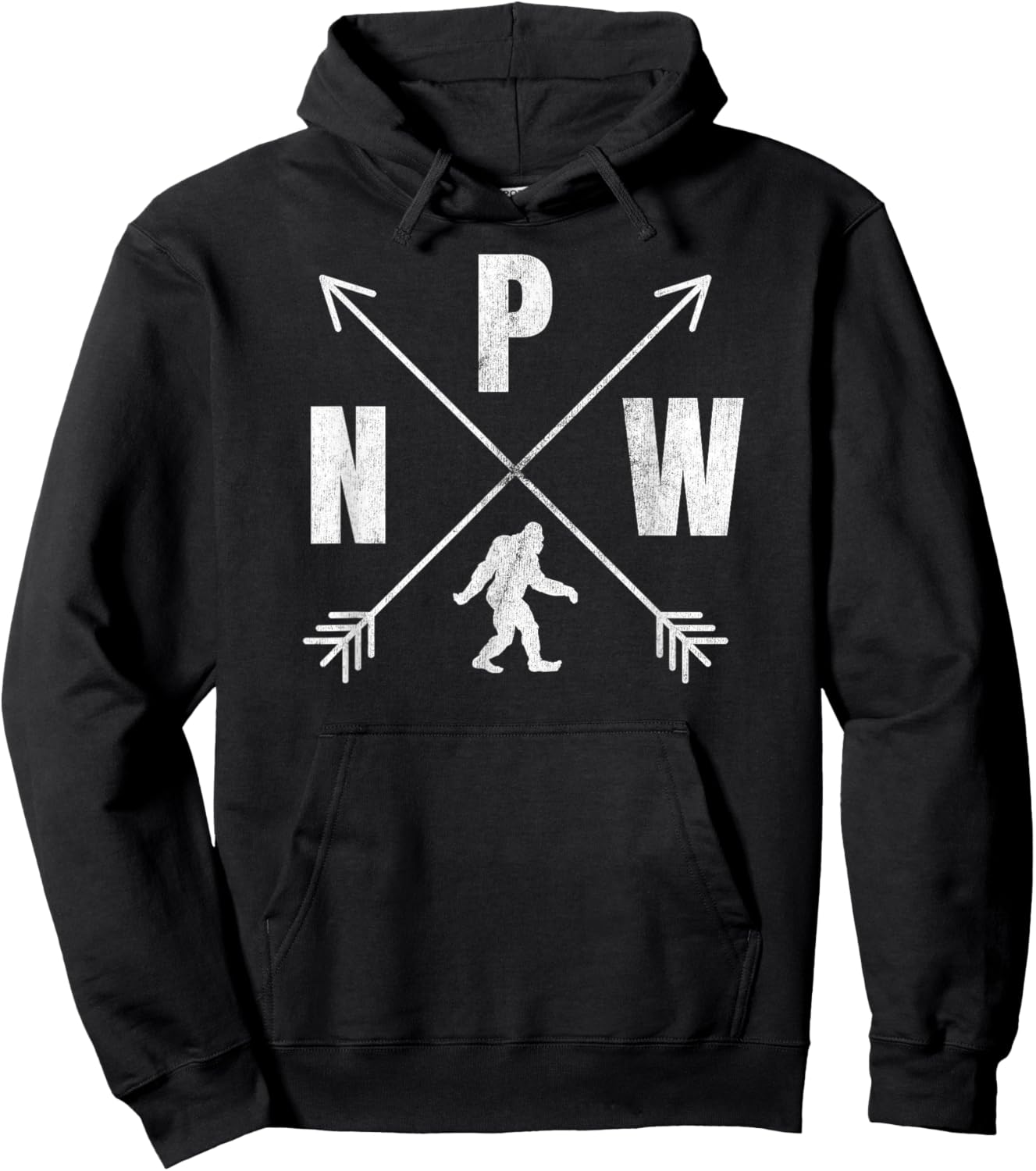 Bigfoot Sasquatch PNW Logo Compass Crossed Arrows Distressed Hoodie - Hoodie | Black