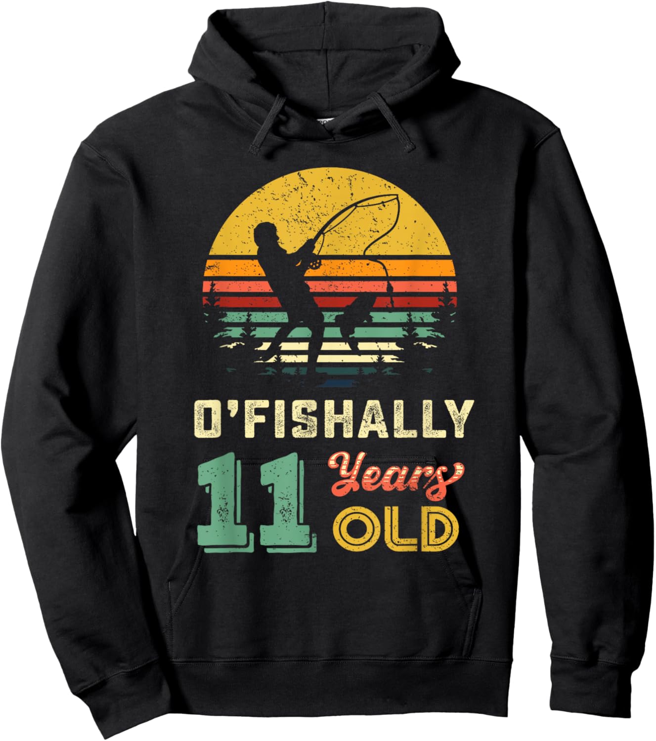 Ofishally 11 Year Old Fishing 11th Birthday Party Fisher Boy Hoodie - Hoodie | Black