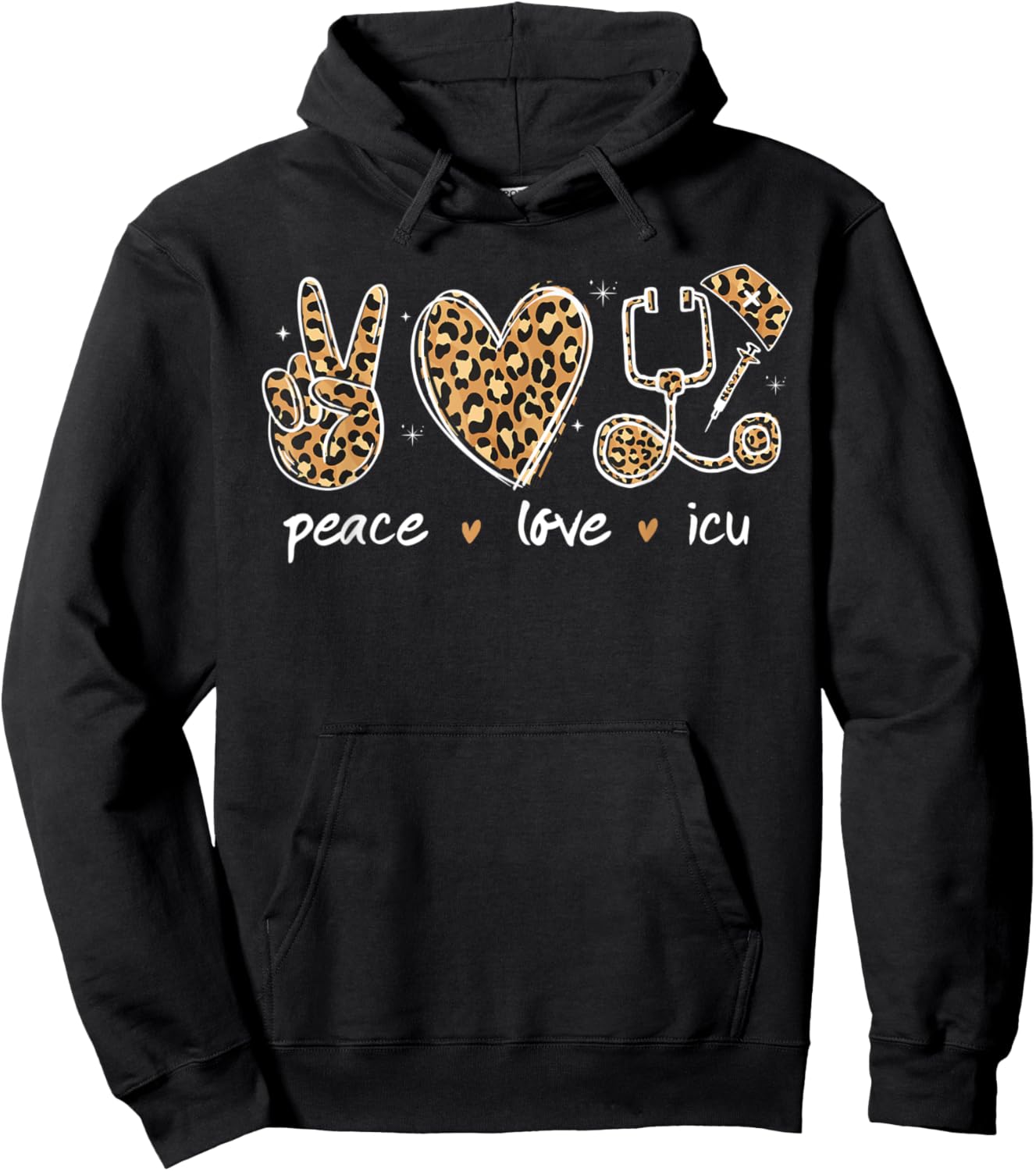 Peace love Icu nurse life leopard Print stethoscope Heart Hoodie - Hoodie | Black