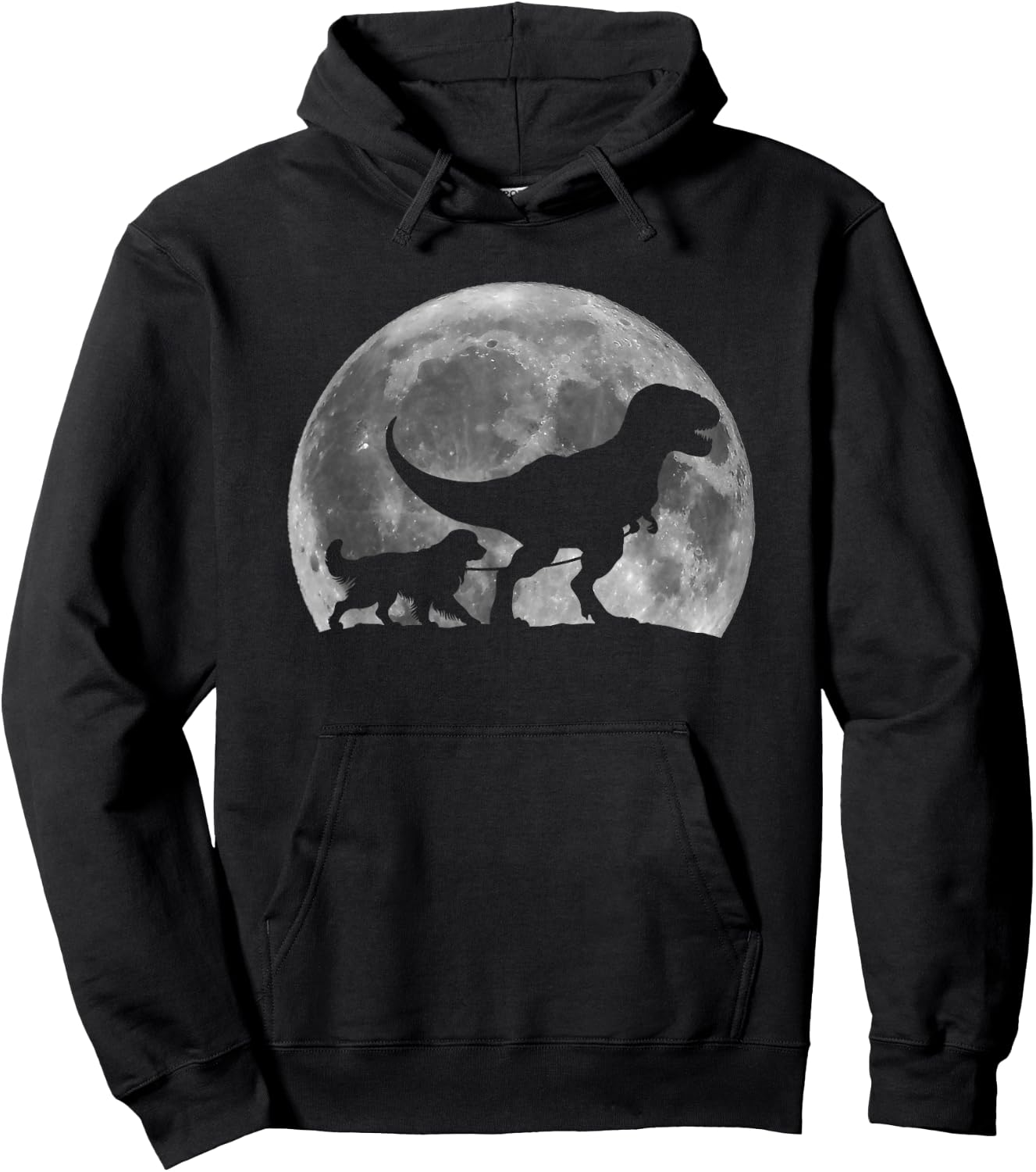 T Rex Walking a Dog Funny Golden Retriever Moon Halloween Hoodie - Hoodie | Black