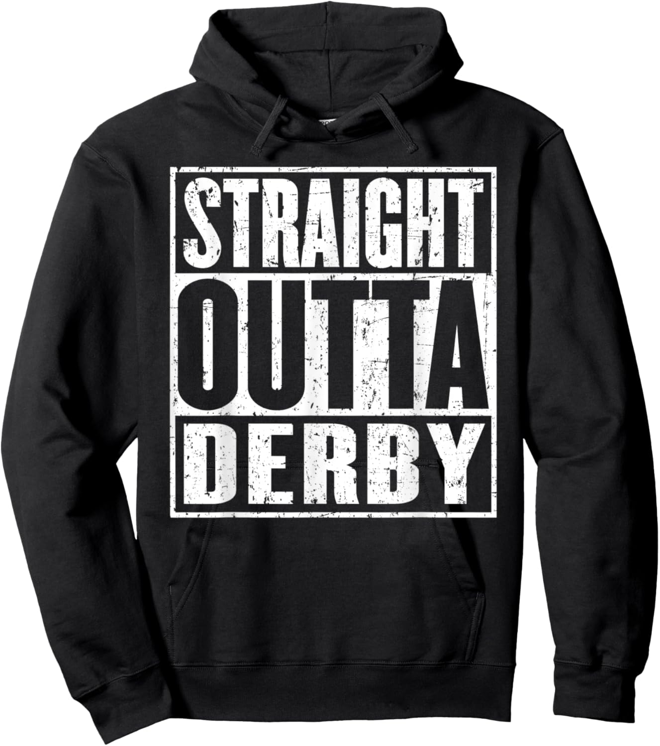 Straight Outta Derby Vintage Distressed Hoodie - Hoodie | Black