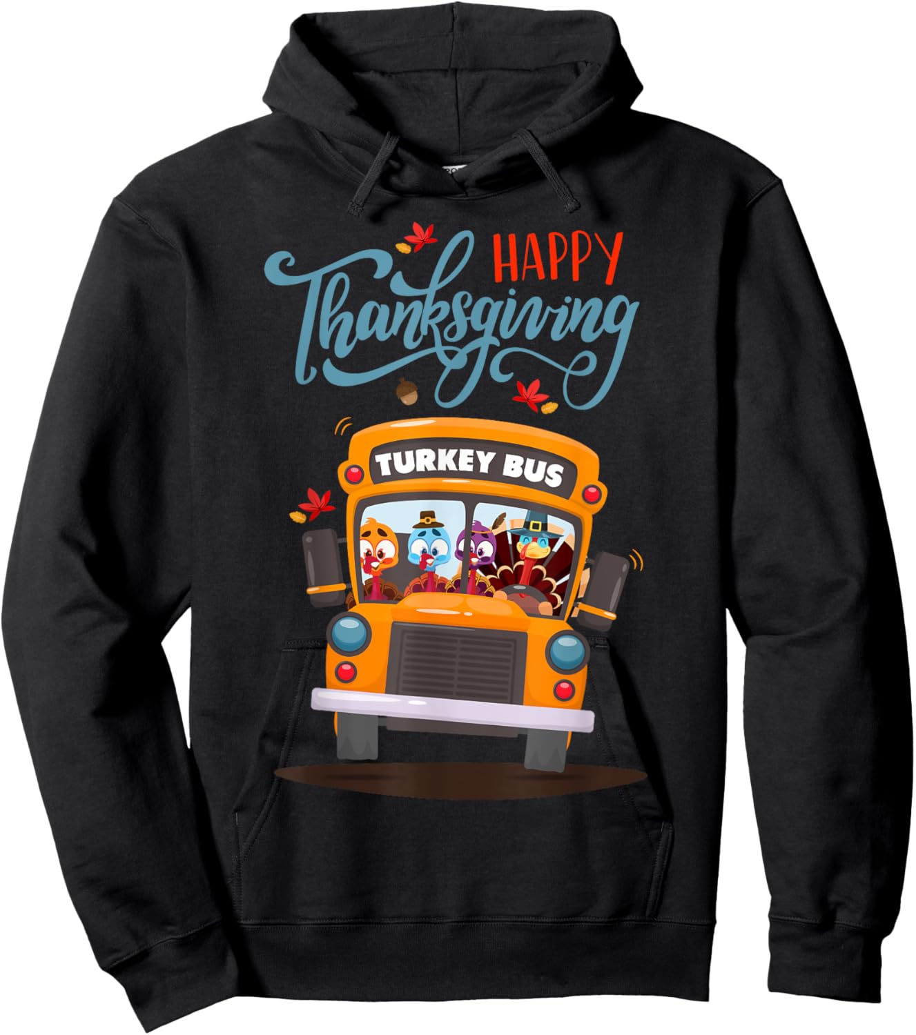 Happy Thanksgiving Fall Turkey Thankful School Bus Driver Hoodie - Hoodie | Black