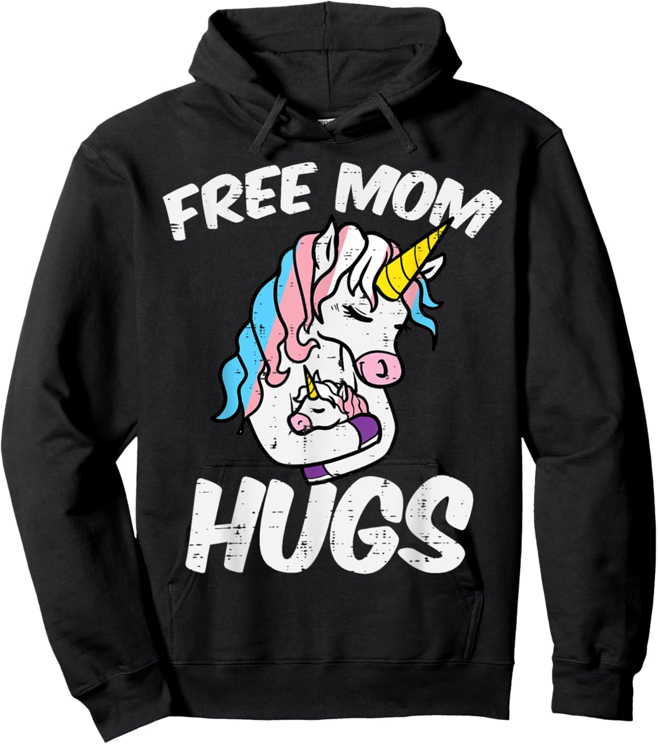 Mom Hugs Unicorn Transgender Trans Pride Flag Transsexual Hoodie - Hoodie | Black