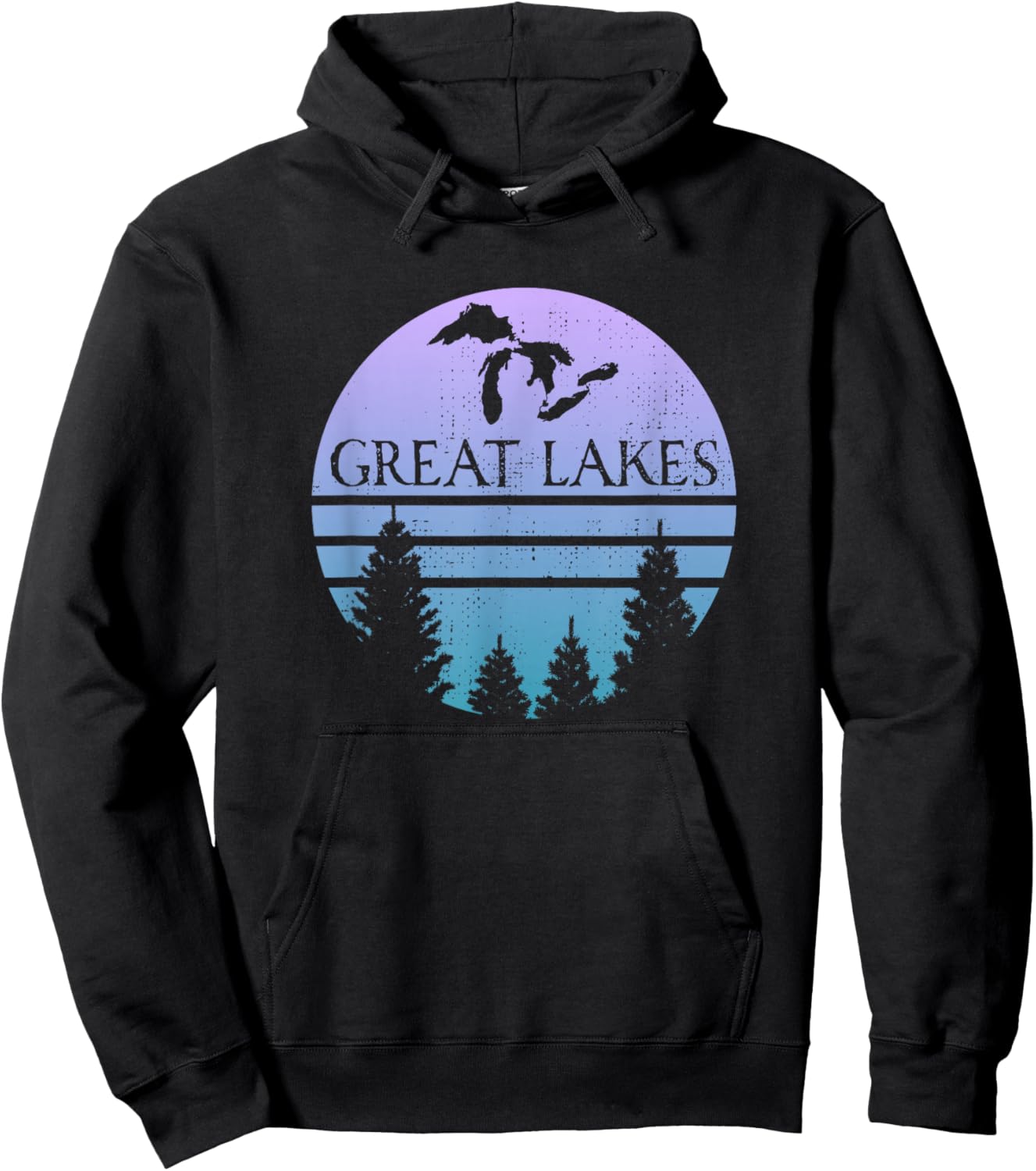 Great Lakes of Michigan Lakes Silhouette Trees Hoodie - Hoodie | Black