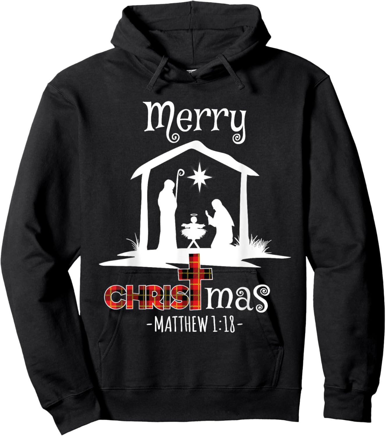 Merry Christmas Cute Buffalo Plaid Christians Hoodie - Hoodie | Black