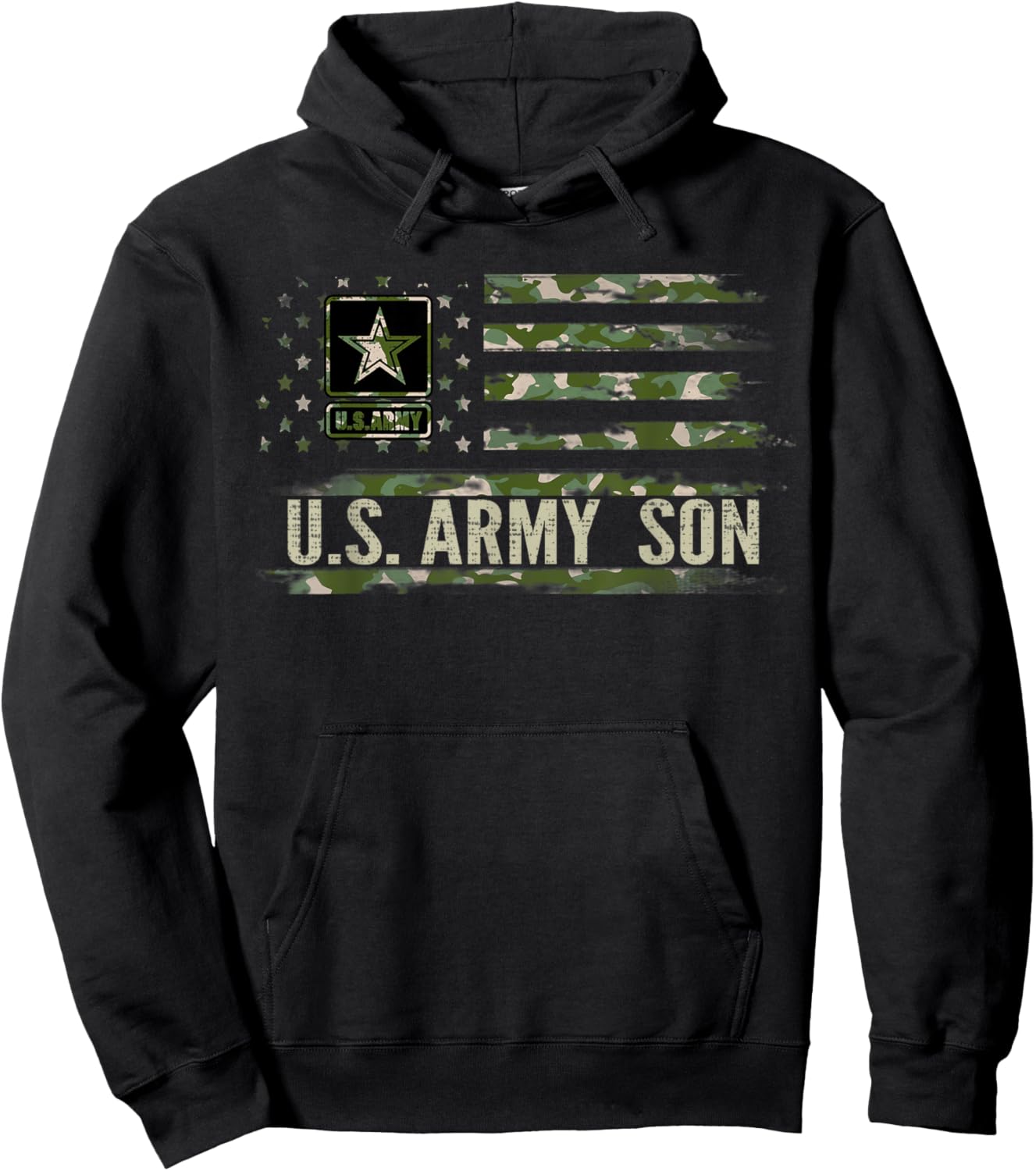 Vintage U.S Army Son With Camo American Flag Veteran Gift Hoodie - Hoodie | Black