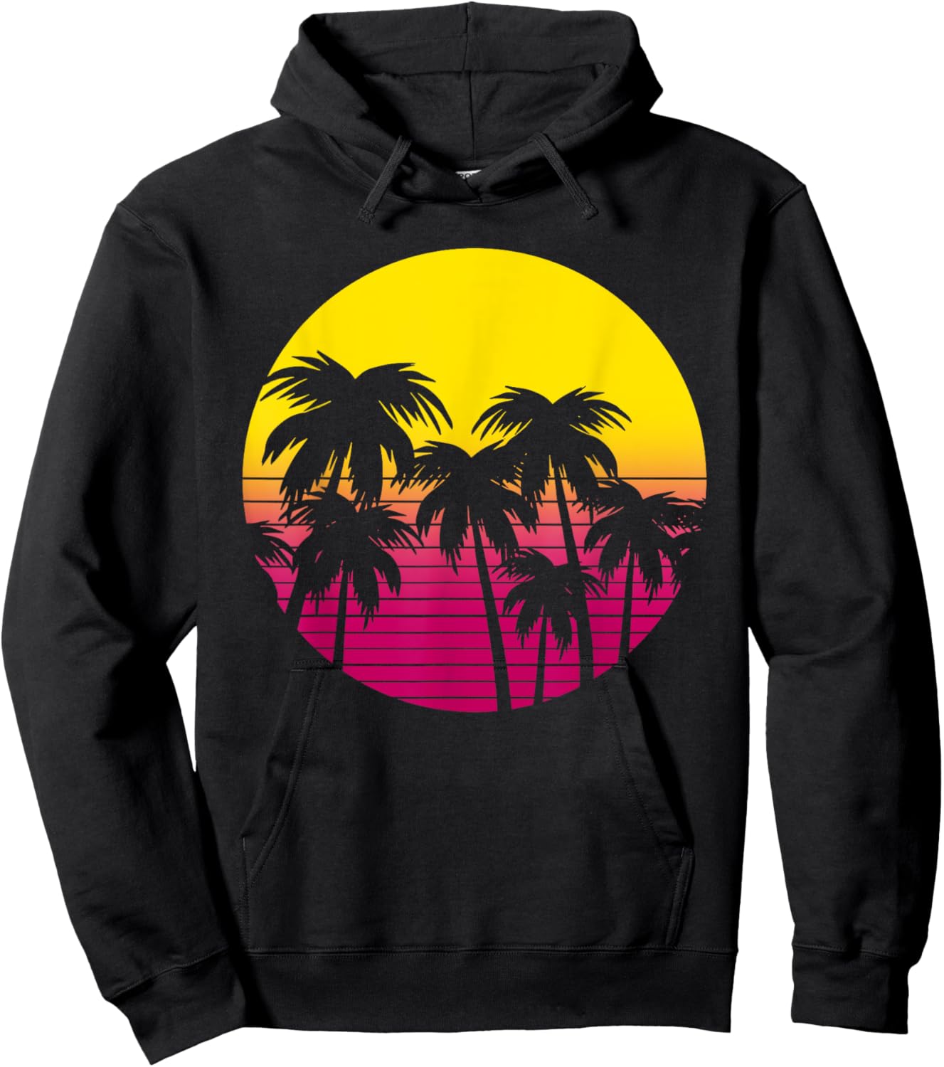 Retro Palm Trees Beach Sunset 80s Summer Vacation Men Women Girls Kids Hoodie - Hoodie | Black