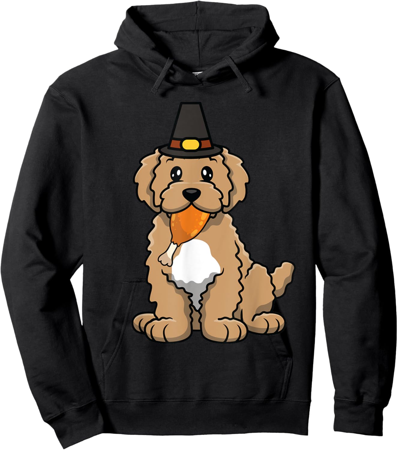 Poodle Eating Turkey Leg Thanksgiving Day Dog Puppy Fall Men Women Girls Kids Hoodie - Hoodie | Black