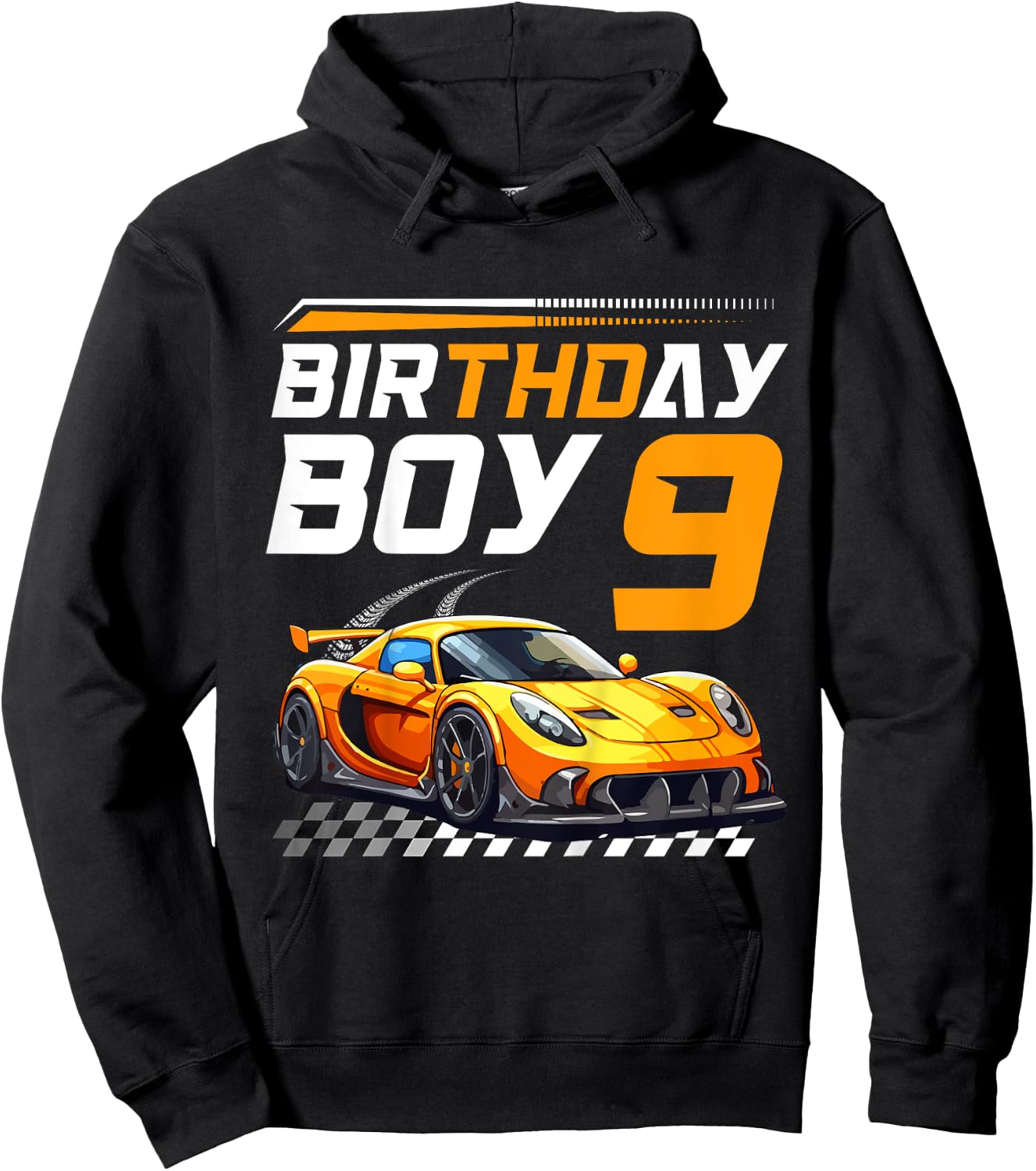 Kids Birthday Boy 9 years Race Car 9th Birthday Racing Car Hoodie - Hoodie | Black