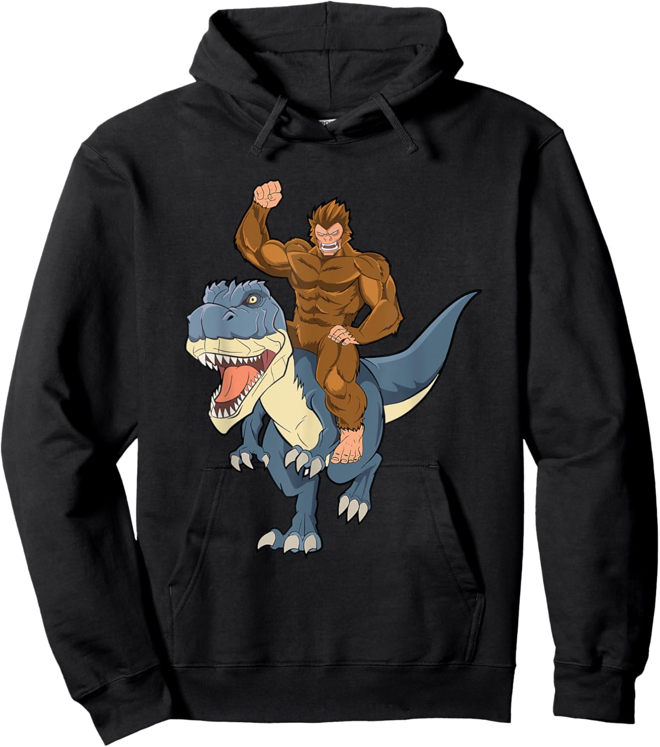 Bigfoot Sasquatch Riding Dinosaur T Rex For Boys Girls Kids Hoodie - Hoodie | Black
