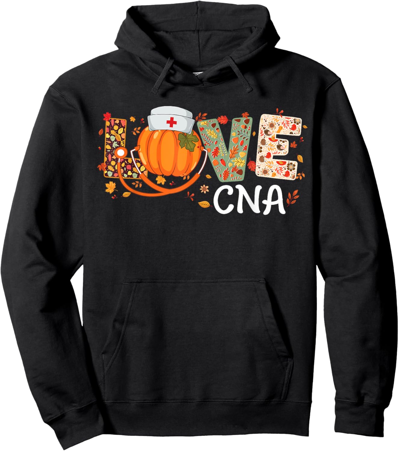 Love CNA Pumpkin Autumn Fall Nursing Thanksgiving Hoodie - Hoodie | Black