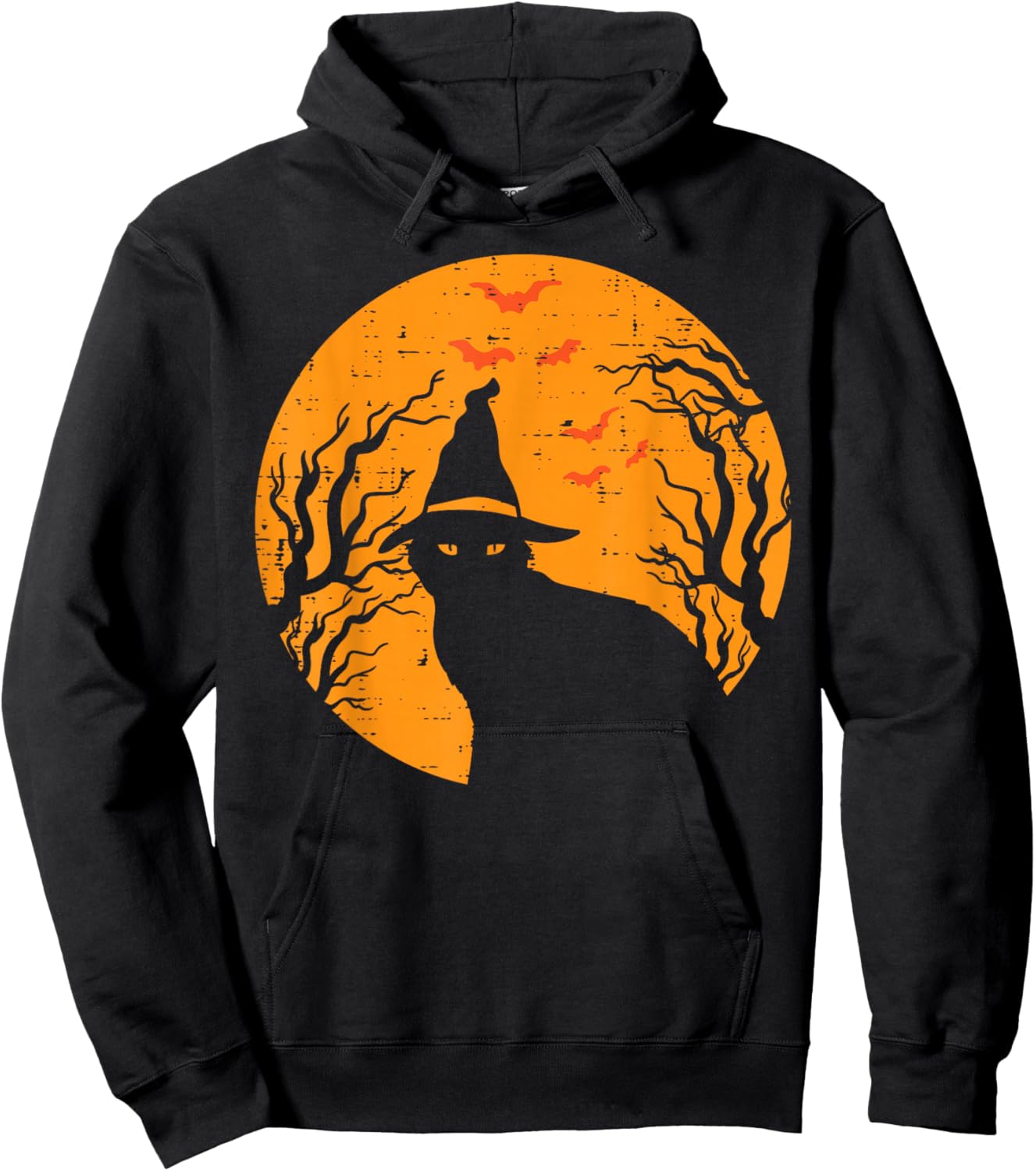 Black Cat WItch Full Moon Vintage Halloween Men Women Kids Hoodie - Hoodie | Black