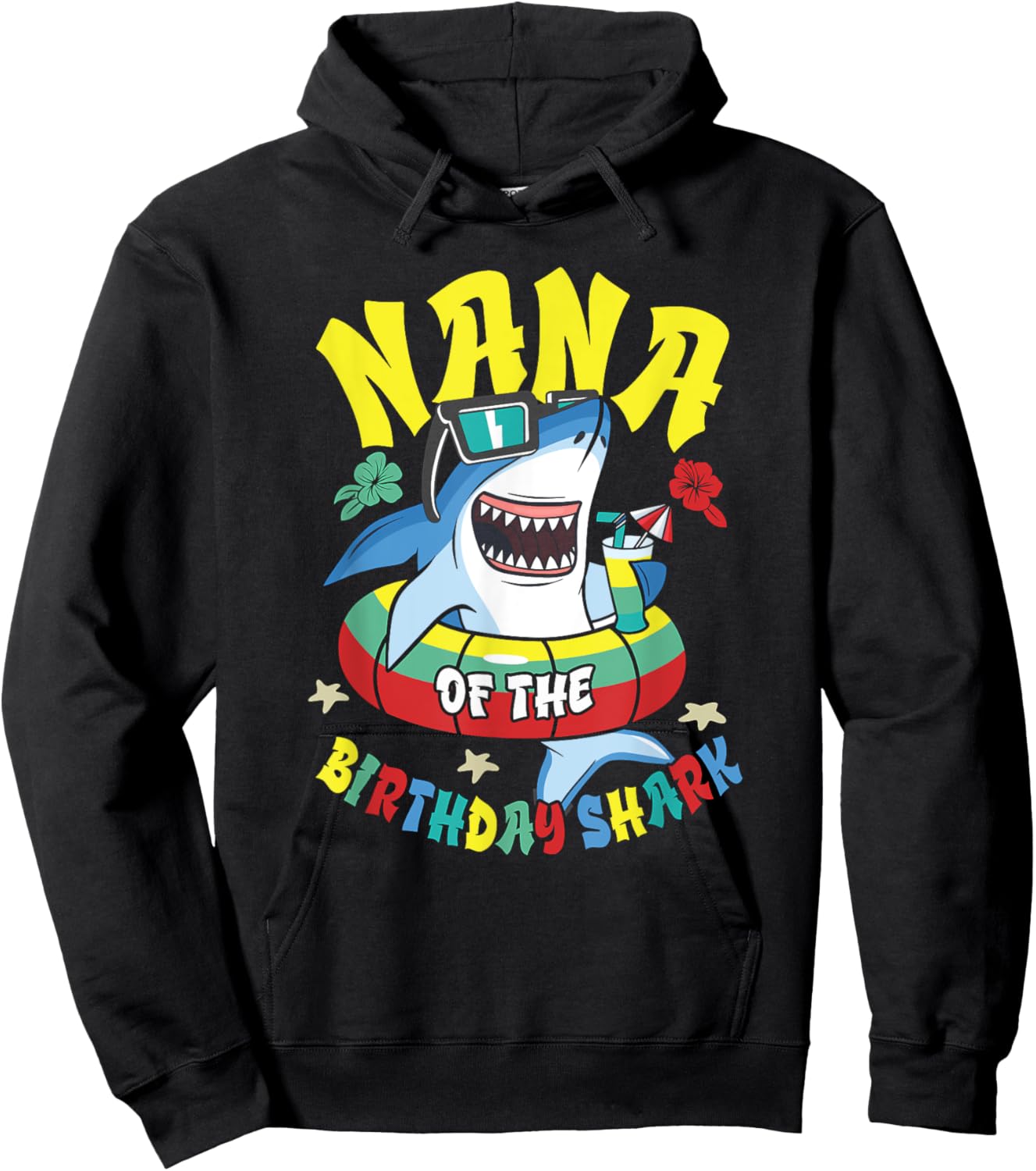Nana of the Birthday Shark Matching Family Hoodie - Hoodie | Black