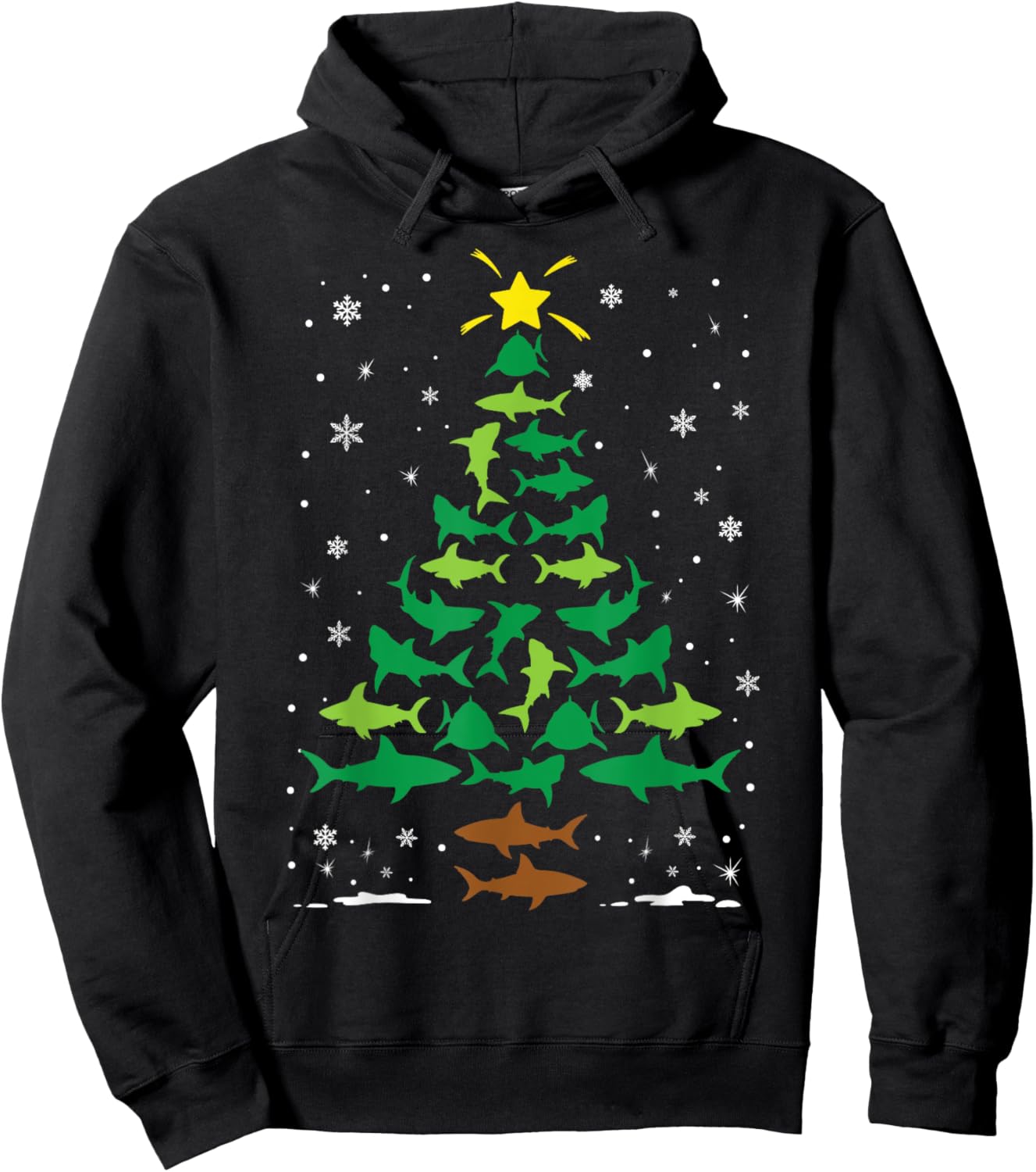 Shark Ocean Lovers Holiday Family Matching Christmas Tree Hoodie - Hoodie | Black
