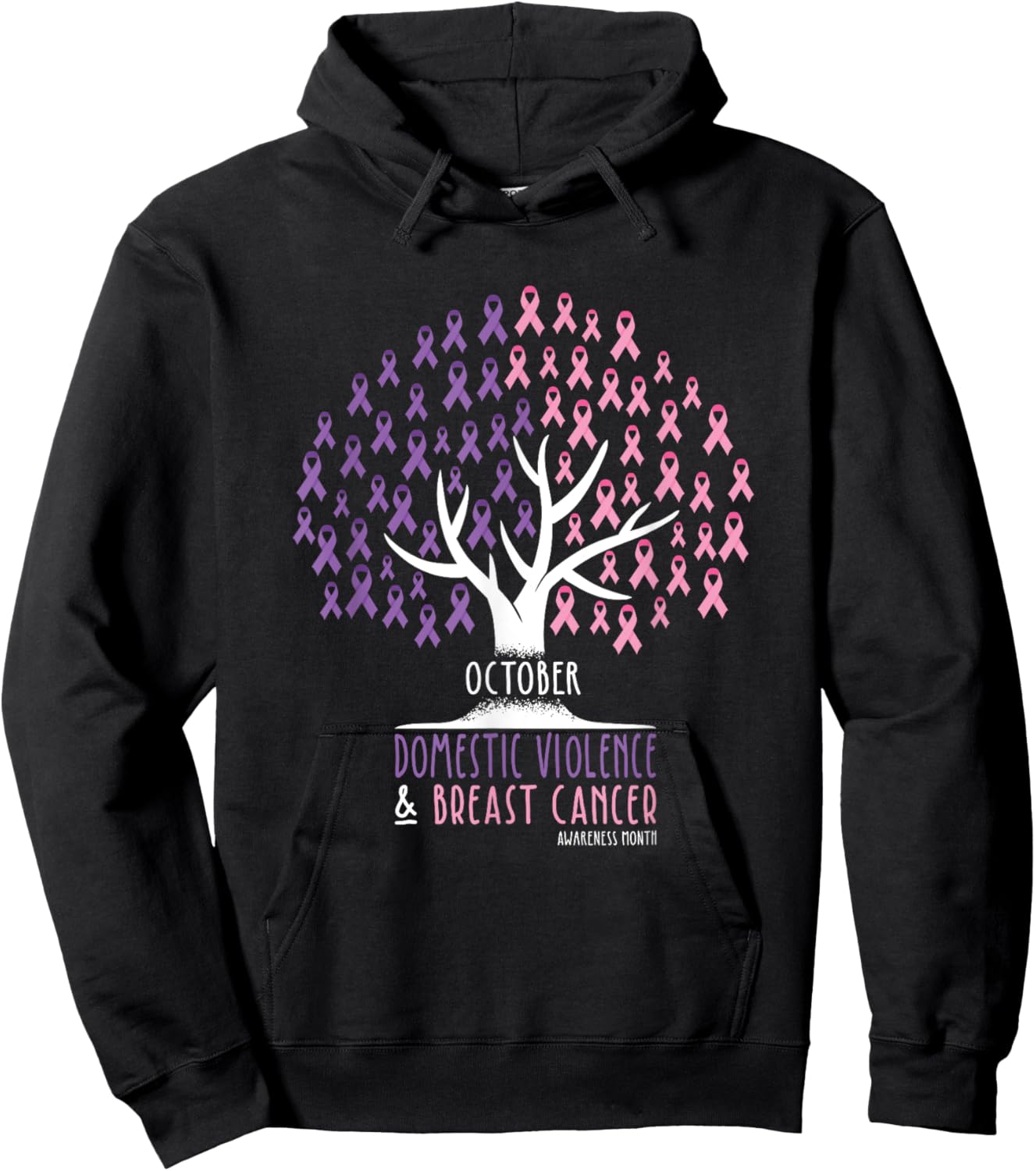 Ribbon Tree - Breast Cancer and Domestic Violence Awareness Hoodie - Hoodie | Black