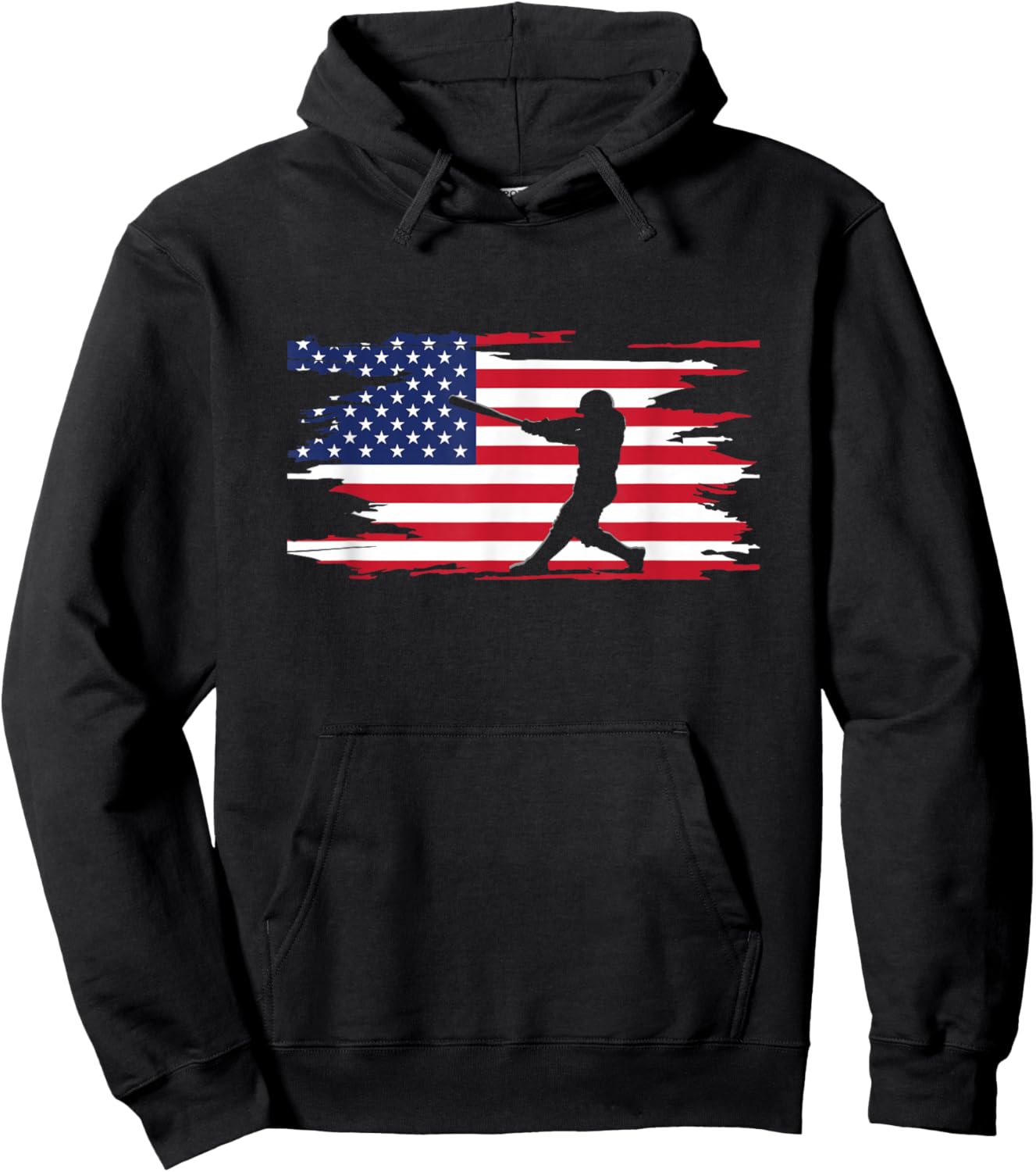 American Flag Baseball Apparel - Baseball Hoodie - Hoodie | Black