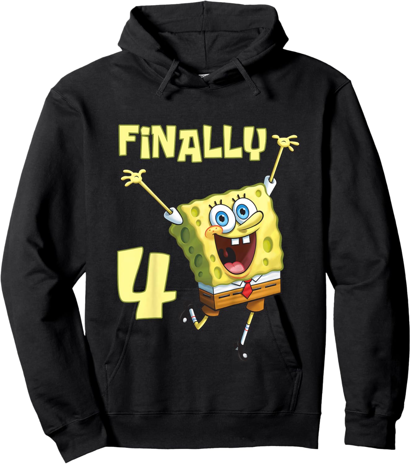 Mademark x SpongeBob SquarePants - Kids Original SpongeBob Square Pants - 4th Birthday. Finally 4. Hoodie - Hoodie | Black