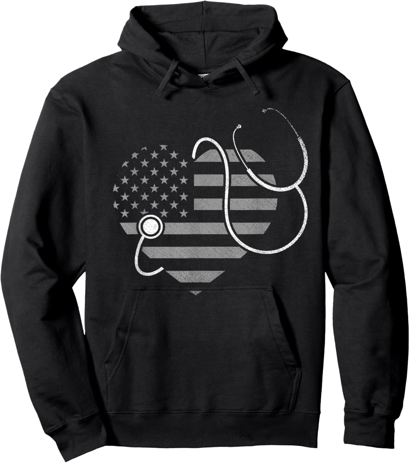 US Flag Stethoscope Patriotic Nursing Medicine Heart Nurse Hoodie - Hoodie | Black