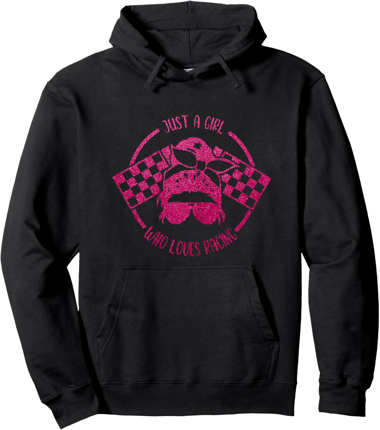 Just A Girl Who Loves Racing Race Day Checkered Flags Gift Hoodie - Hoodie | Black