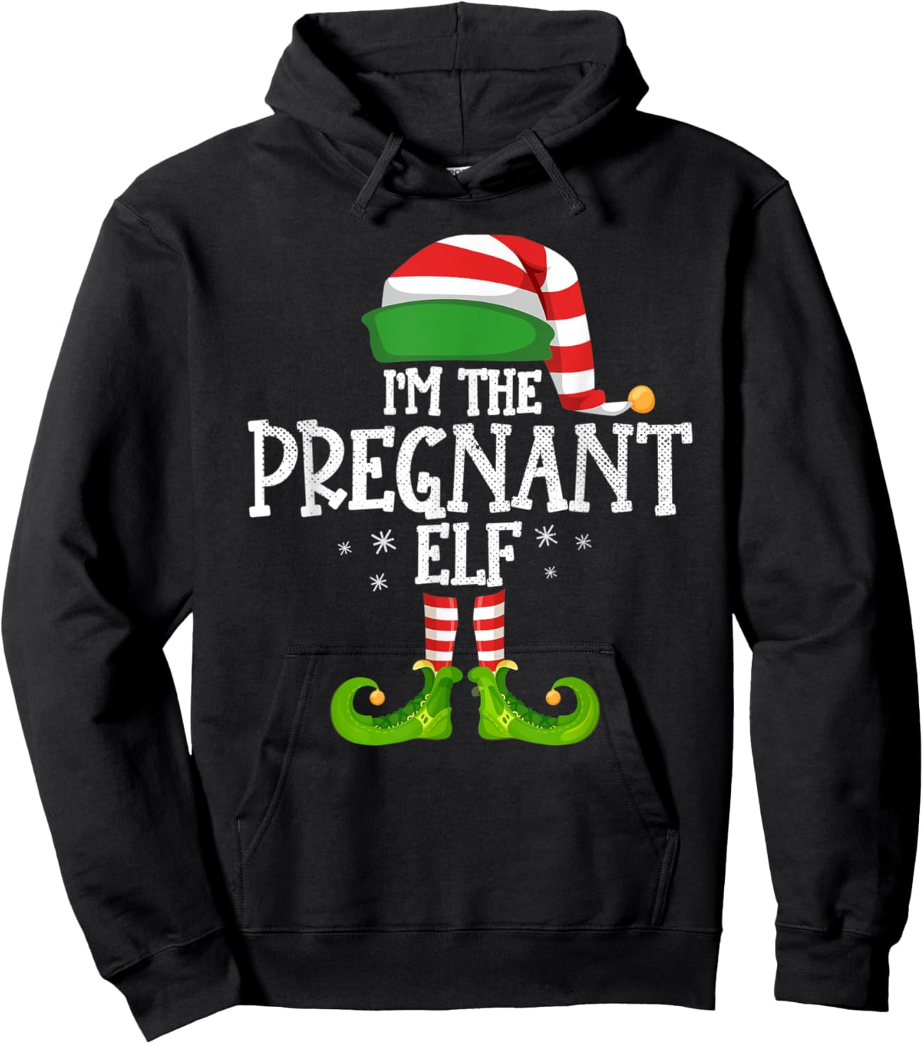 I'm the Pregnant Elf Family matching christmas 2021 pajama Hoodie - Hoodie | Black
