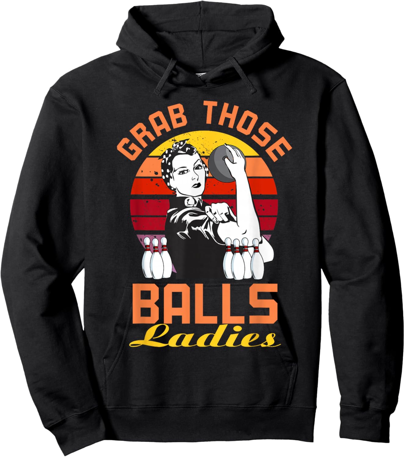 Grab Those Balls Ladies Bowling Retro , Fun Bowling Hoodie - Hoodie | Black