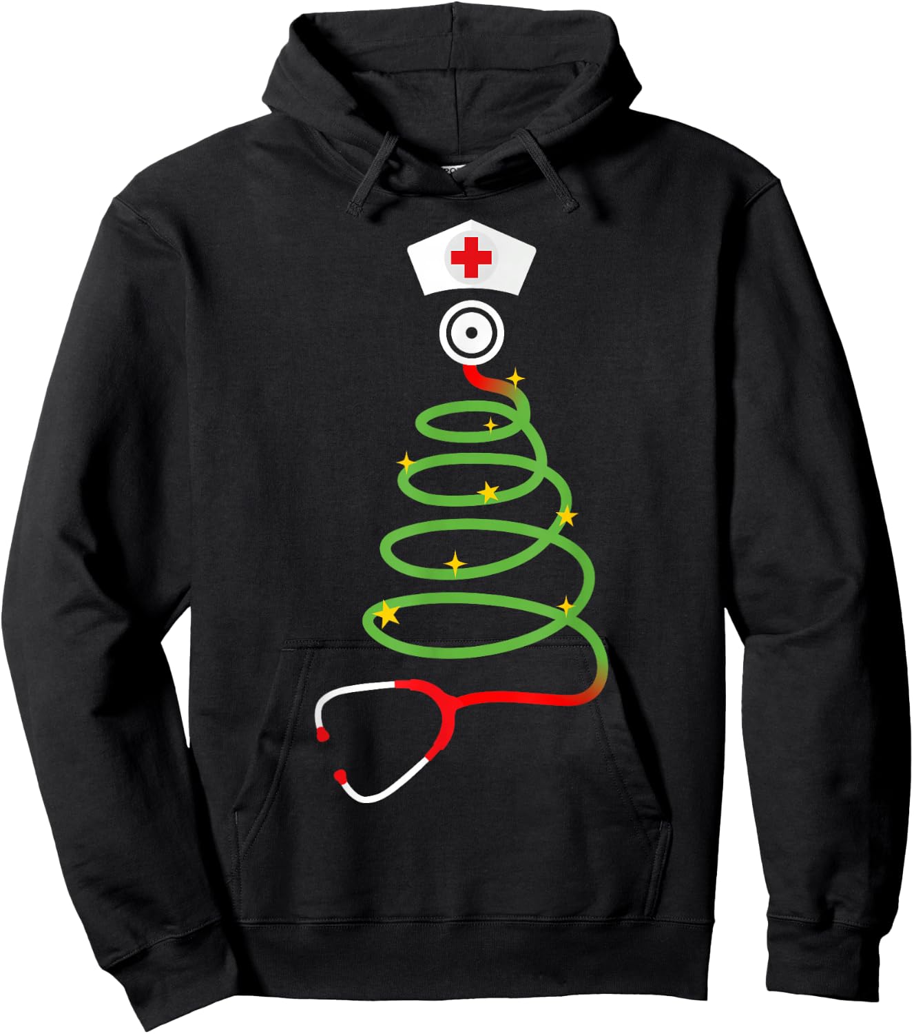 Funny christmas tree with stethoscope nurse hospital xmas Hoodie - Hoodie | Black