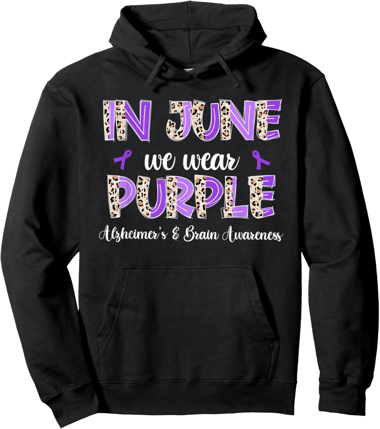 Boho Leopard June We Wear Purple Alzheimers Brain Awareness Hoodie - Hoodie | Black