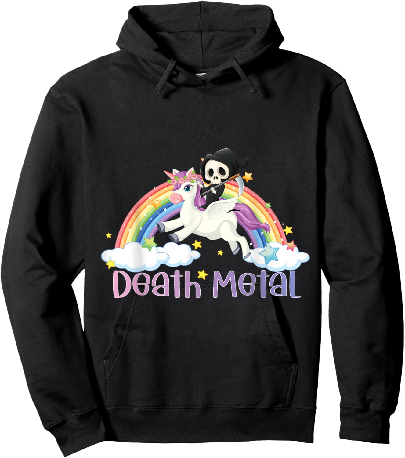 Grim Reaper Rainbow Colorful Stars Unicorn Death-Metal Hoodie - Hoodie | Black
