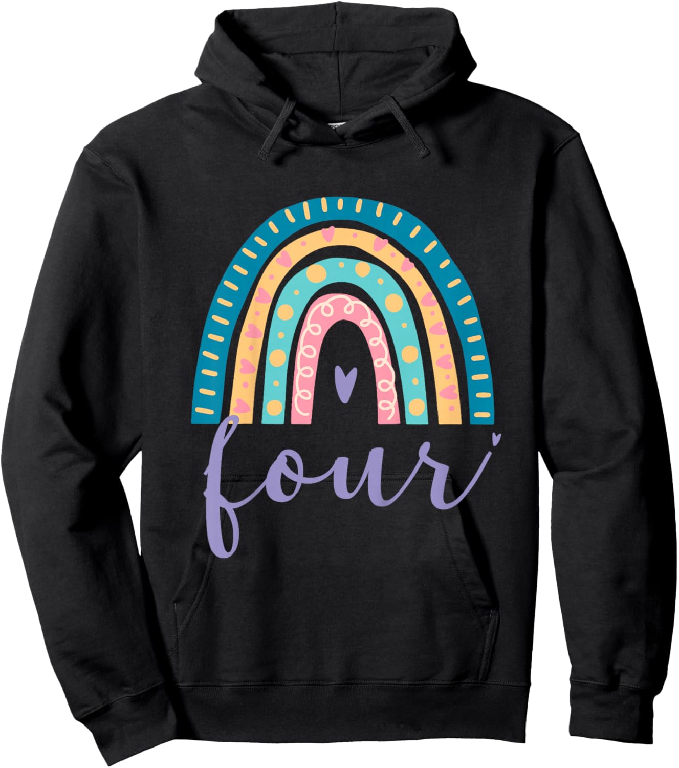 Four Year Old Rainbow 4th Birthday Gifts for Girls 4 Bday Hoodie - Hoodie | Black