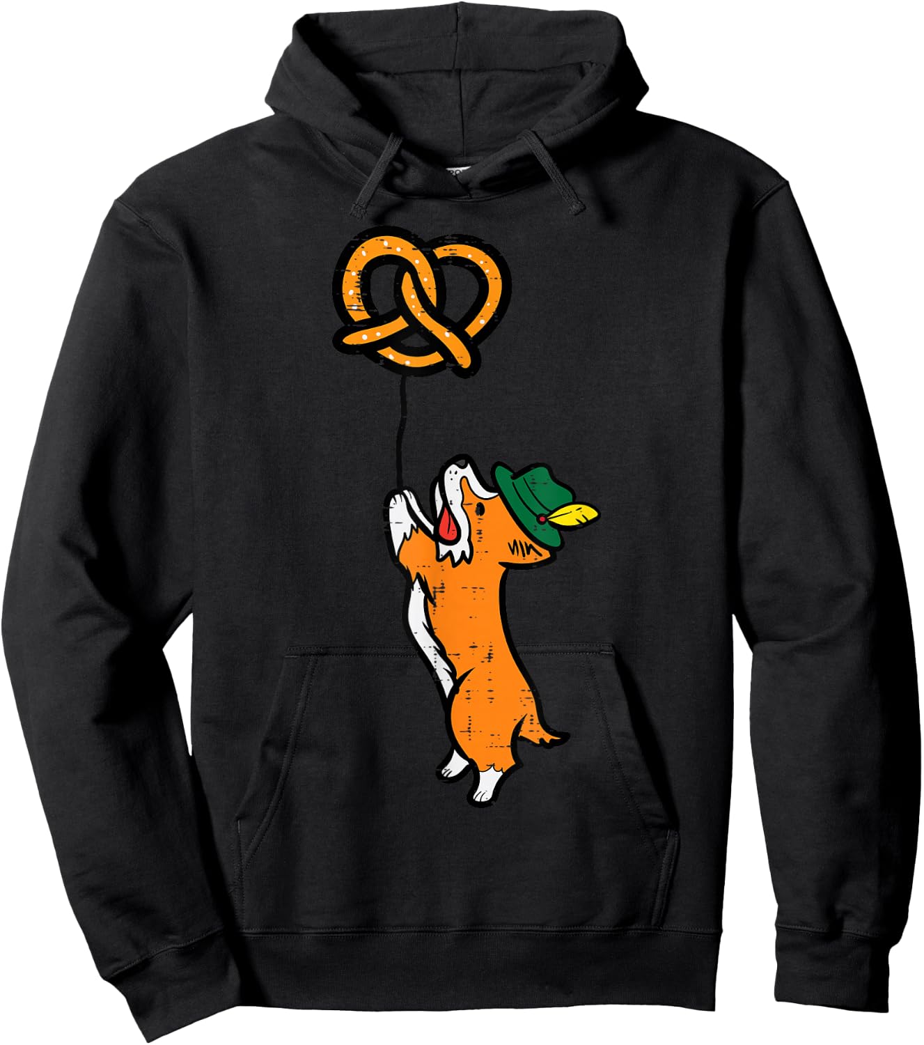 Oktoberfest Dog Corgi Pretzel German Bavarian Kids Women Men Hoodie - Hoodie | Black