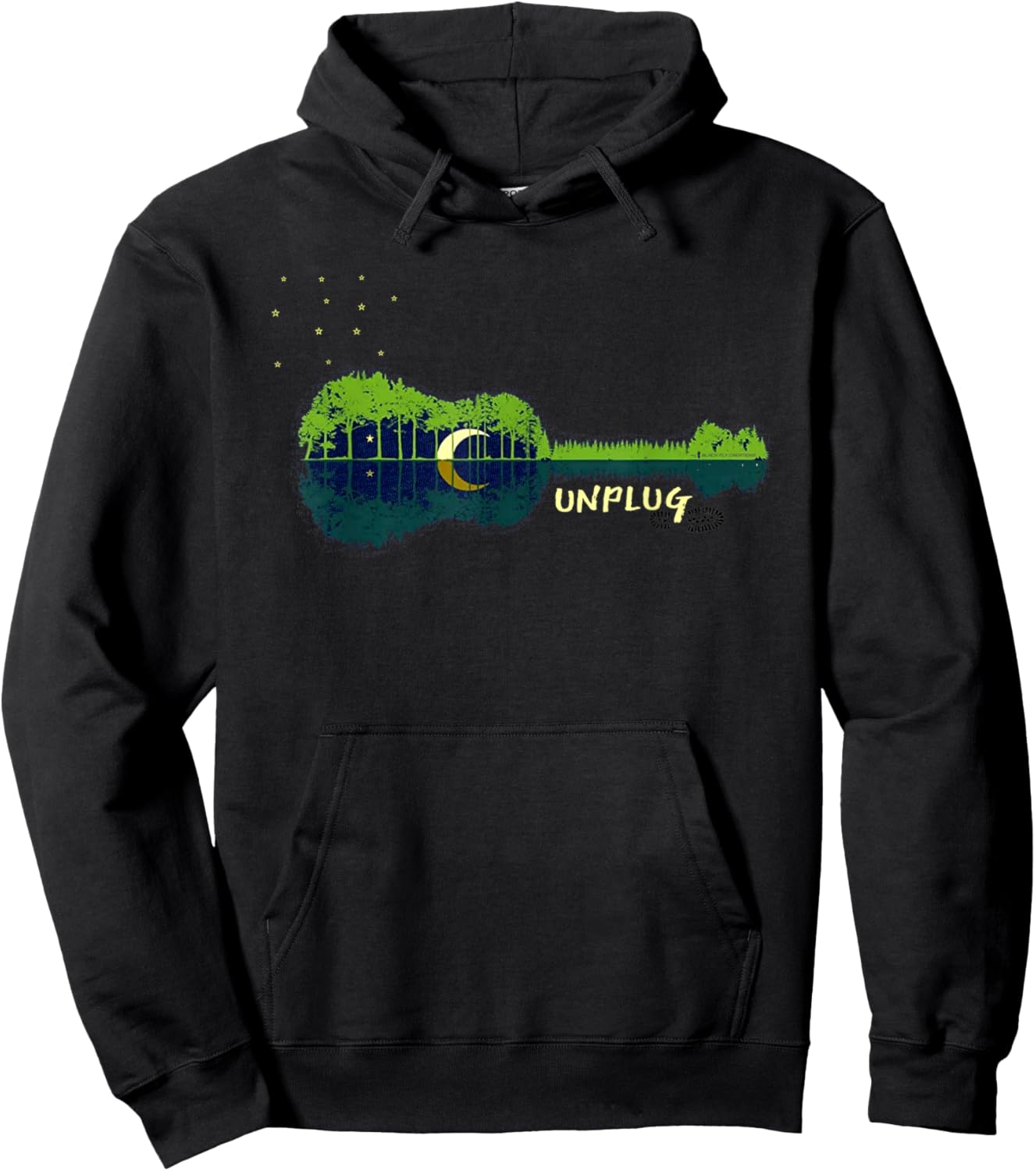 "Unplug" Acoustic Guitar Forest Outdpor Camping Apparel Hoodie - Hoodie | Black